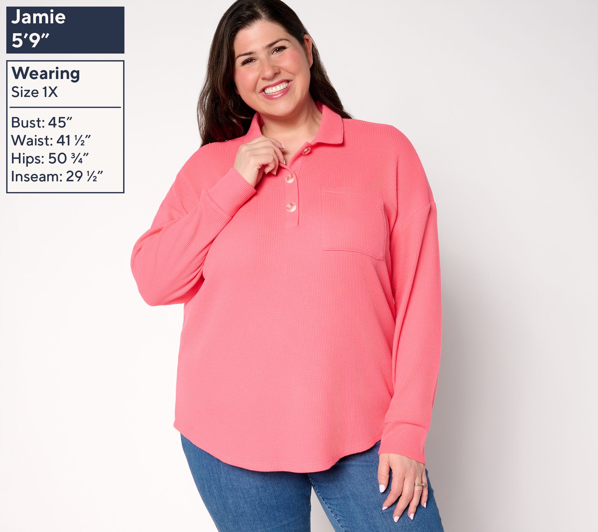 Belle by Kim Gravel Micro Waffle Horn Button Henley Top