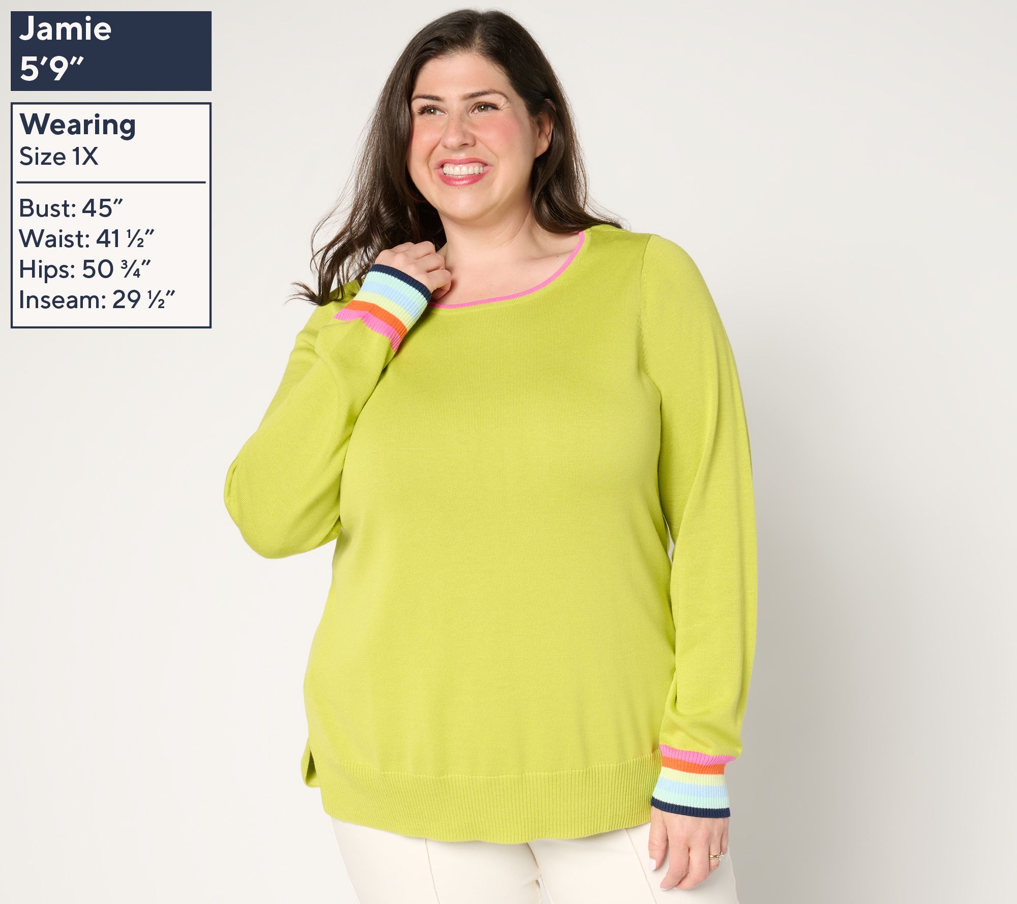 Belle by Kim Gravel Preppy Rainbow Cuff Sweater