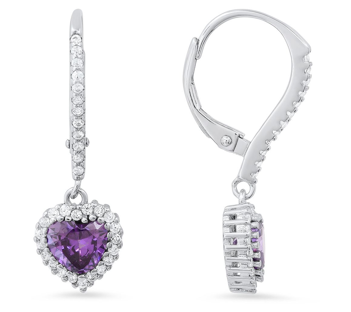 Sterling Silver Heart Birthstone Halo LeverbackEarrings