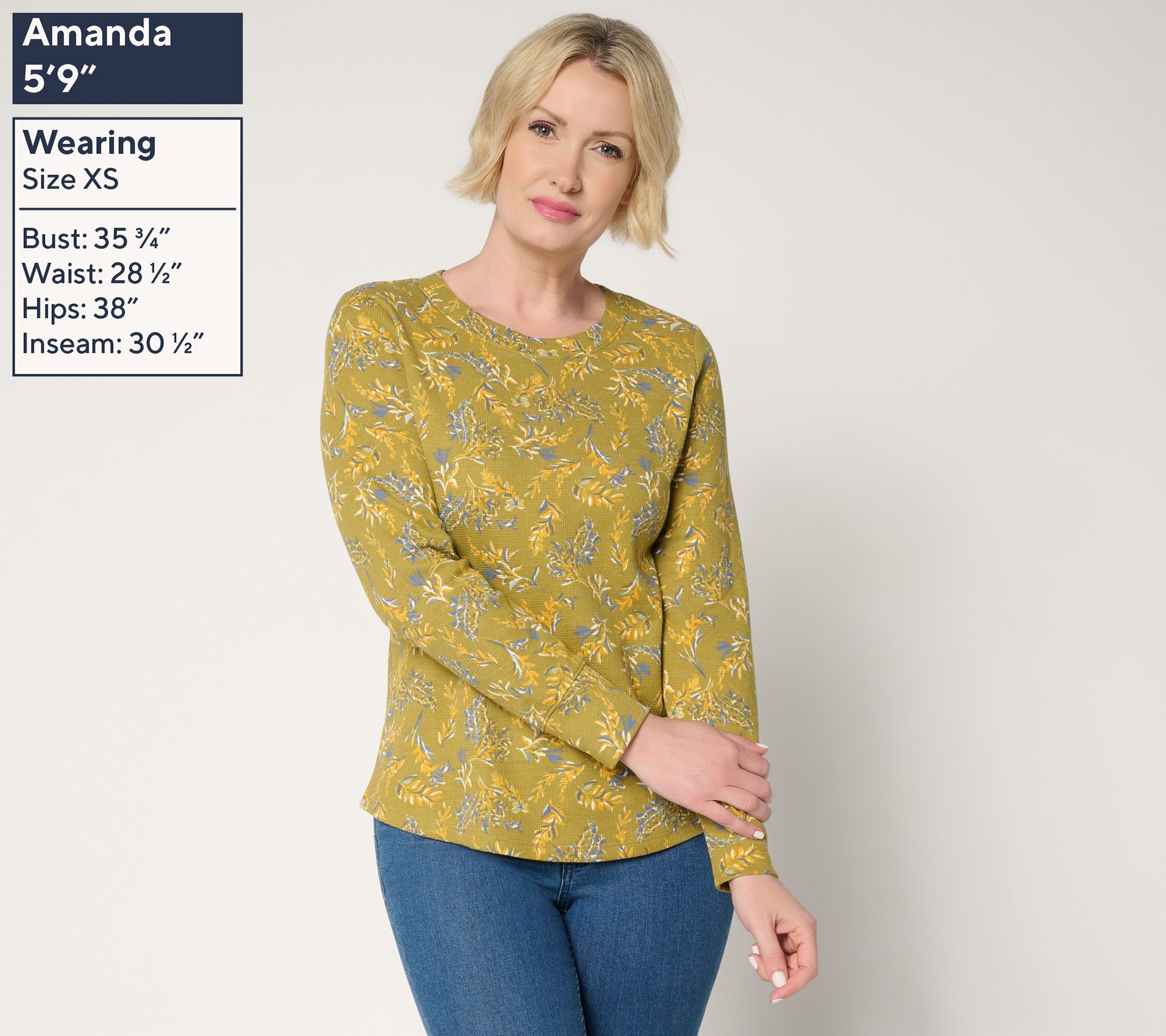 Denim & Co. Printed Floral Waffle Knit Round Neck Top