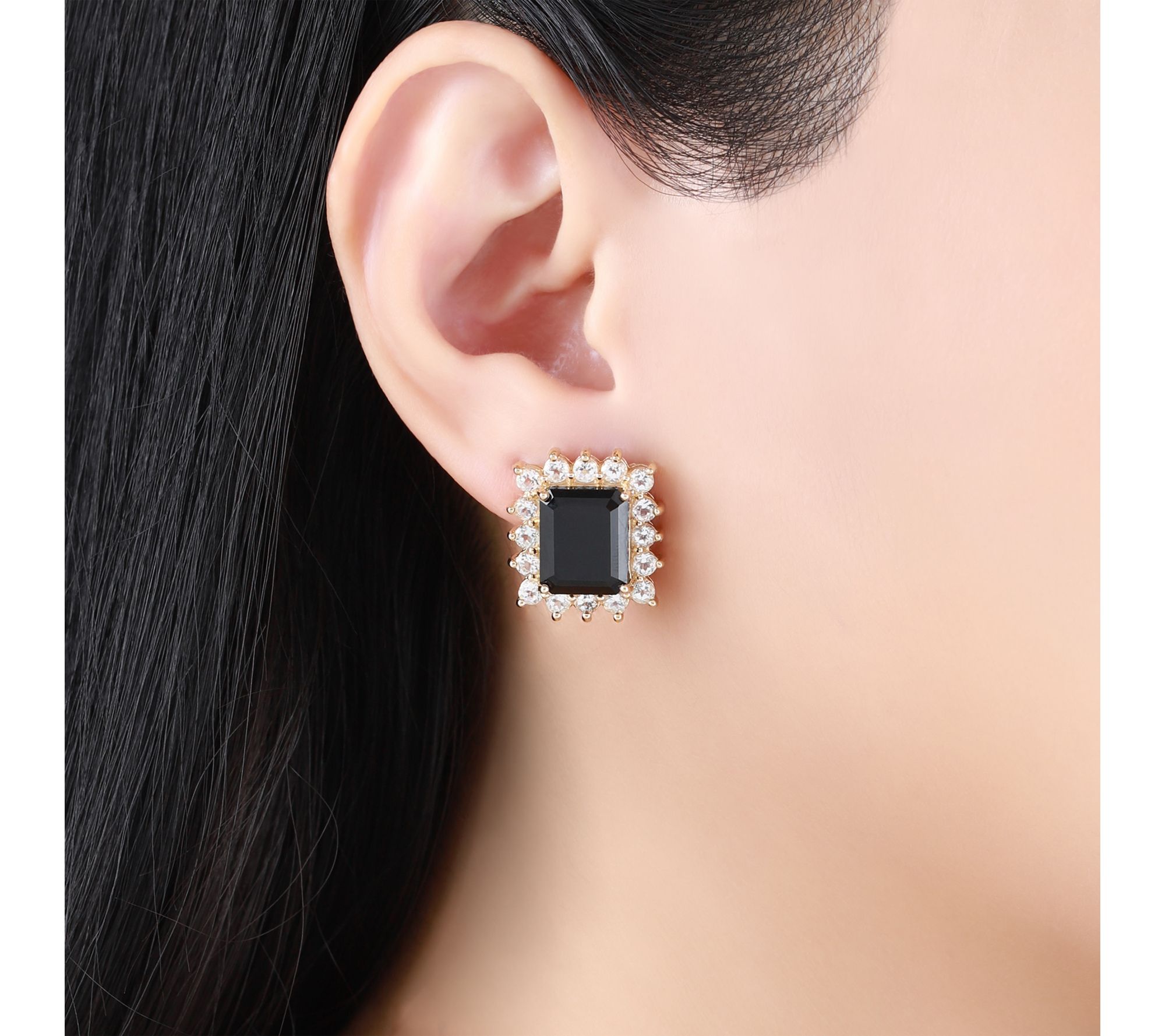 Ariva 18K Gold Clad Onyx & White Topaz Vivien Earrings