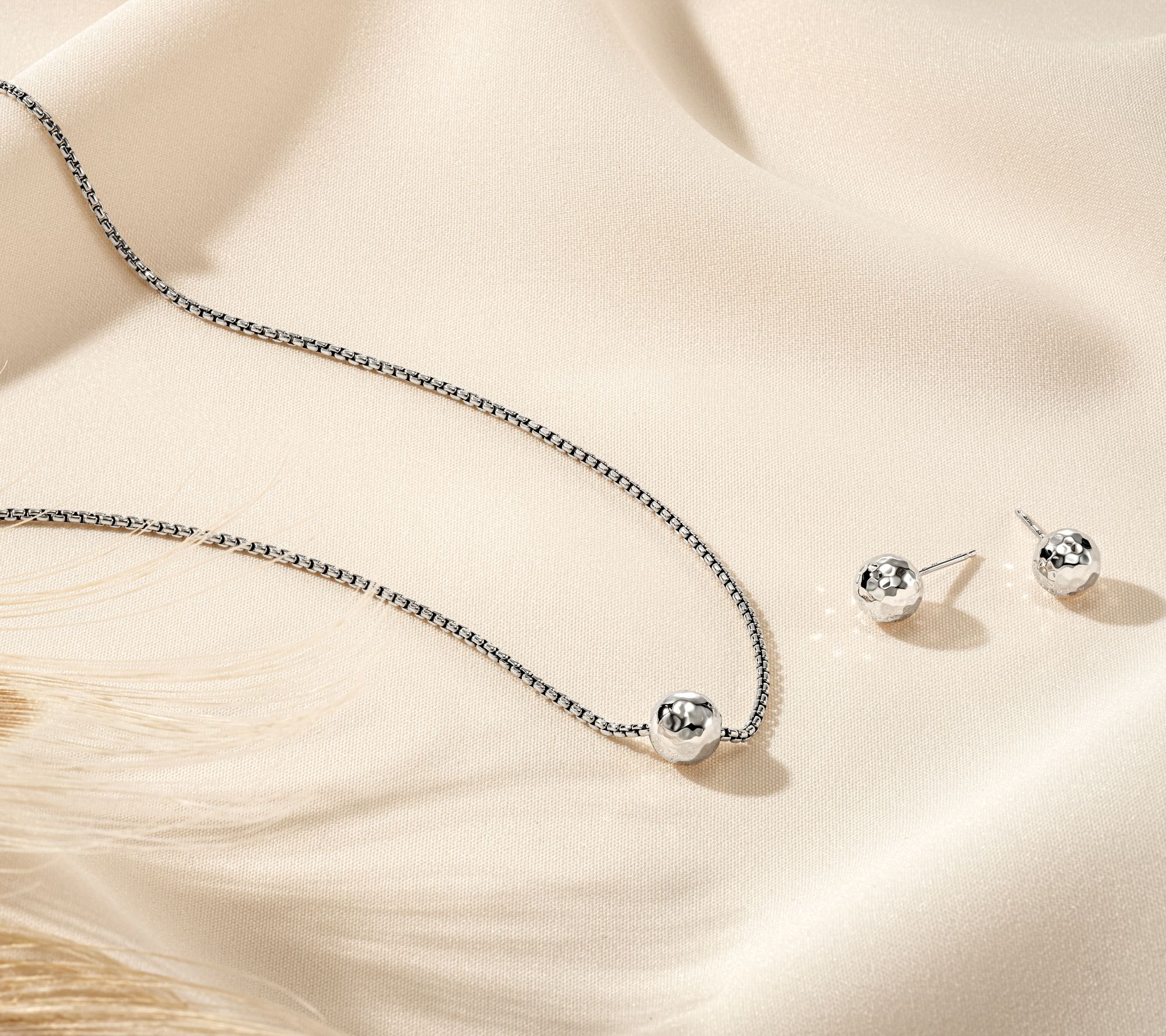 JAI Sterling Silver 1.6mm Box Chain Station Necklace, 7.9g