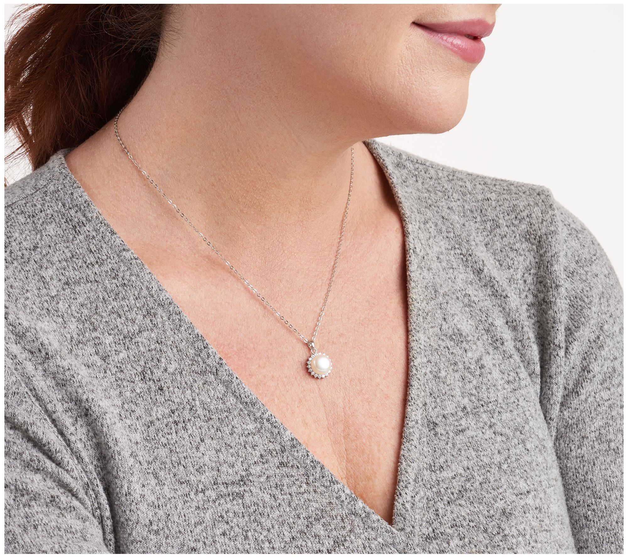 Diamonique & Cultured Pearl Earrings & Necklace Set, Sterling