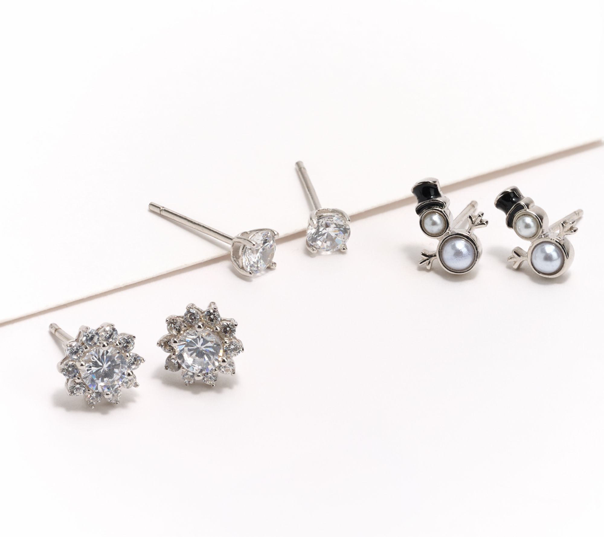 Diamonique x Erin Moseley Set of 3 Holiday Stud Earrings, Sterl