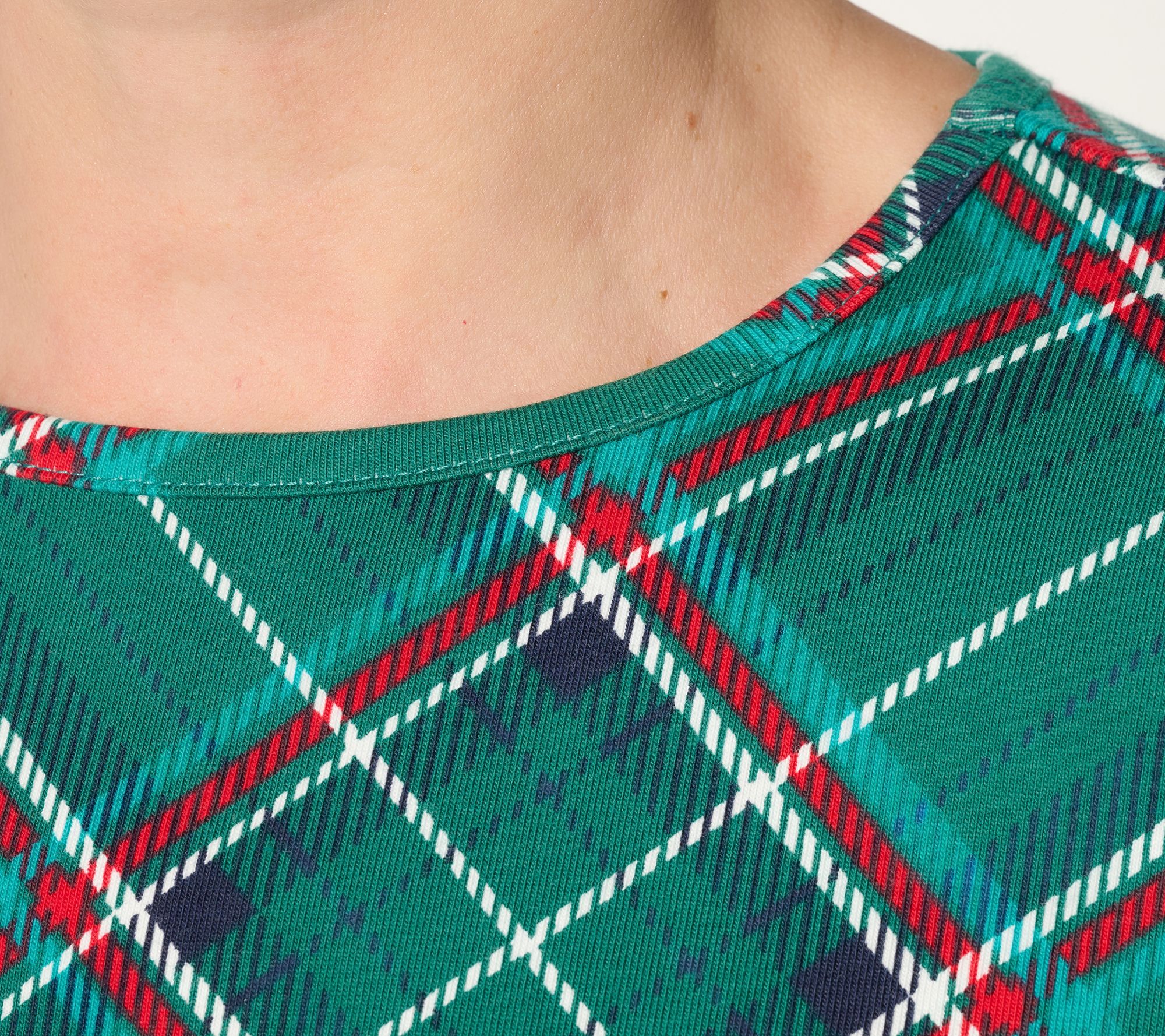 Denim & Co. Plaid Perfect Jersey Crew Neck Top