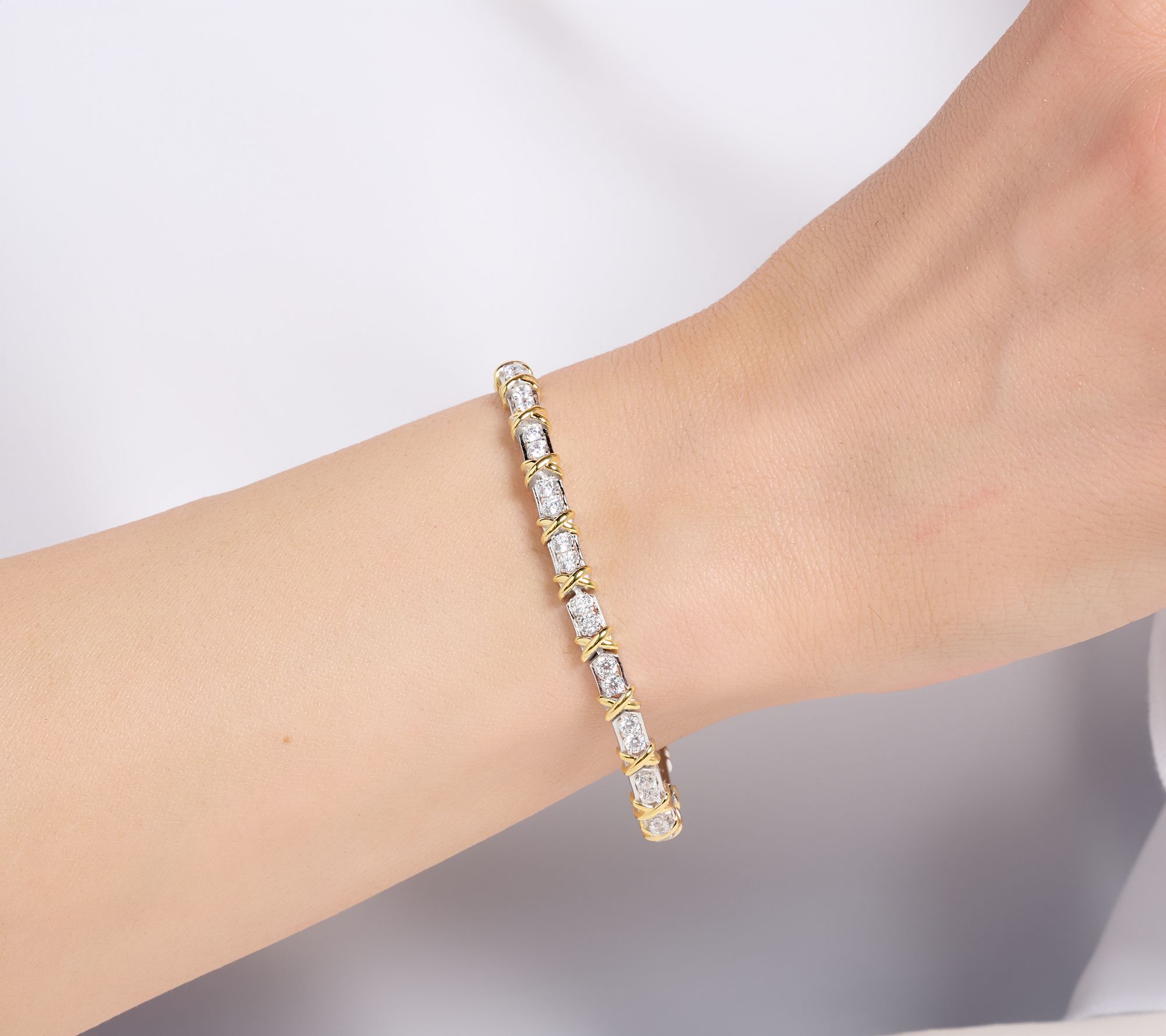 Diamonique Two Tone XO Tennis Bracelet, Sterling Silver