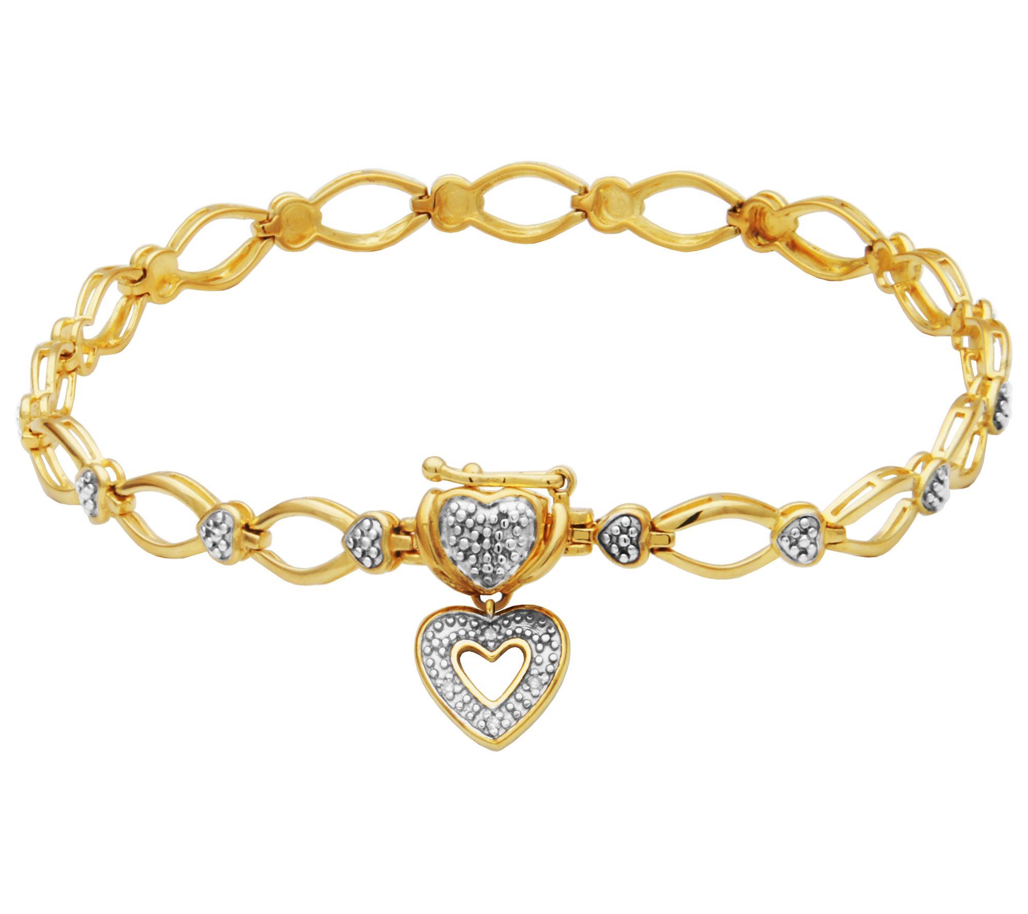 18K Gold Plated Diamond Accent Open Link Heart Bracelet