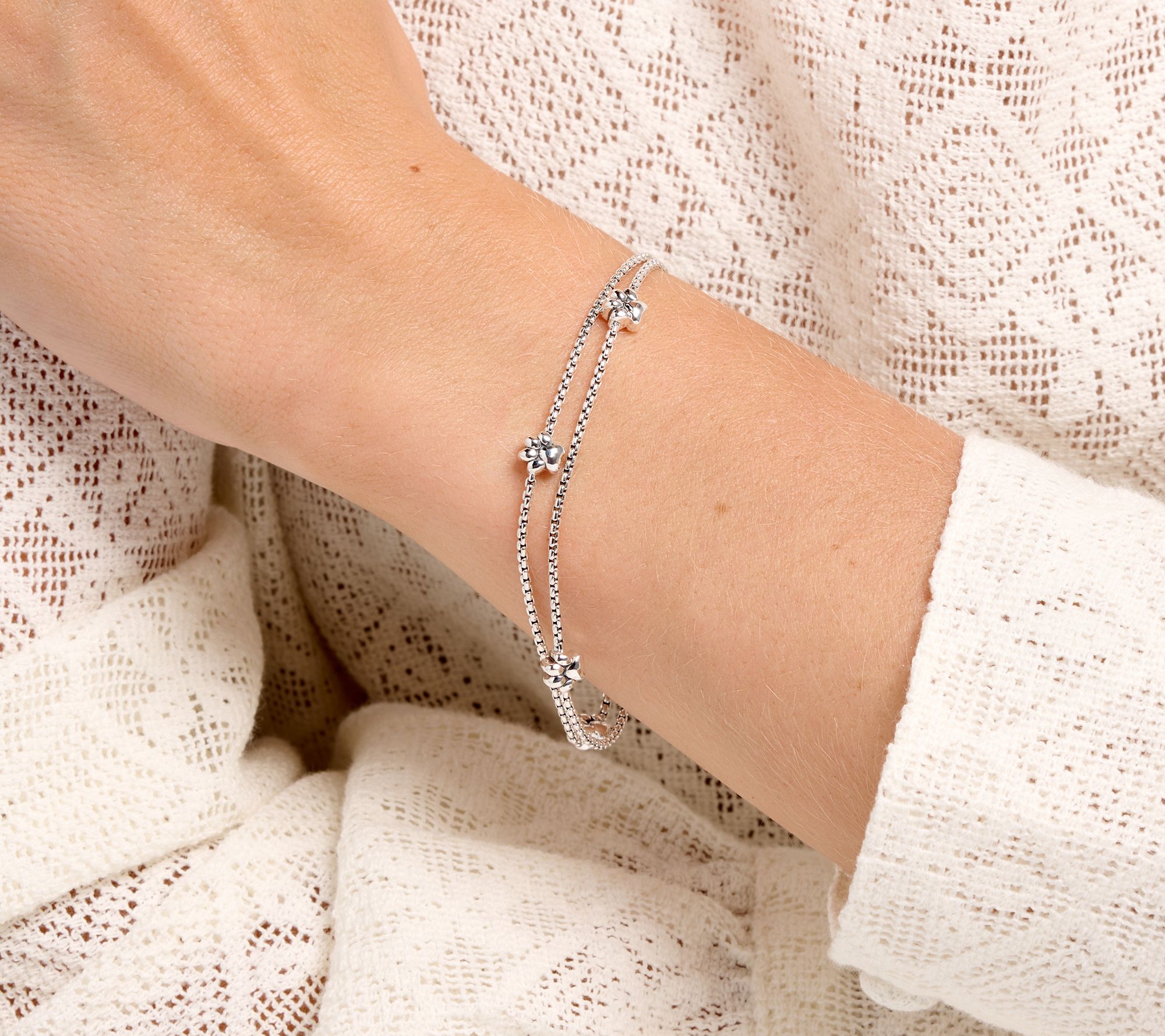 JAI Sterling Silver Baby Box Chain Symbols of Love Bracelet, 9.5g