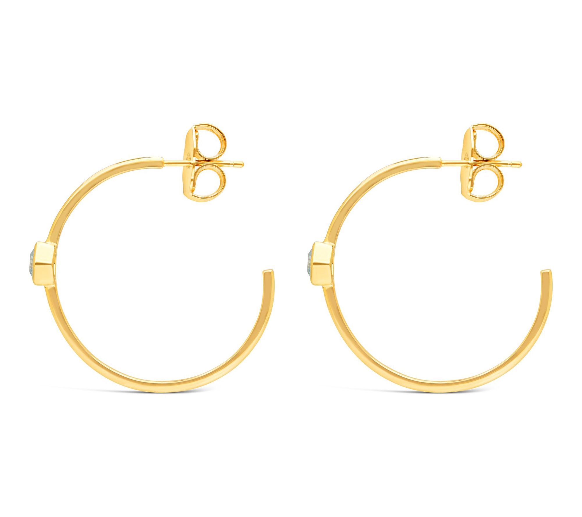 Goddaughters 14K Clad Hexagon Blue Topaz Hoop Earrings