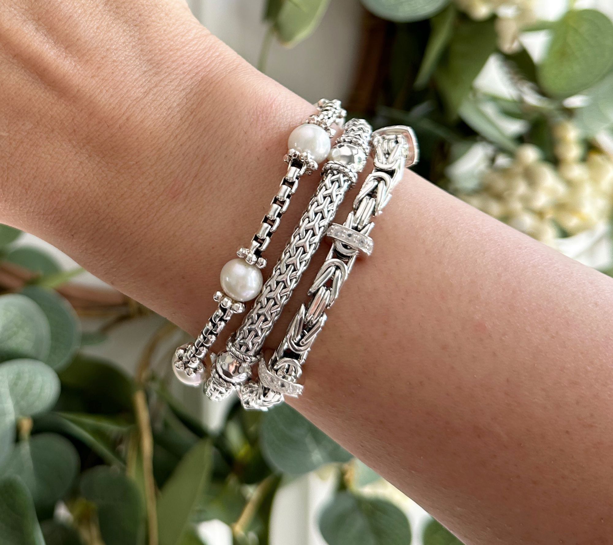 JAI Sterling Silver Cultured Pearl Station Bracelet