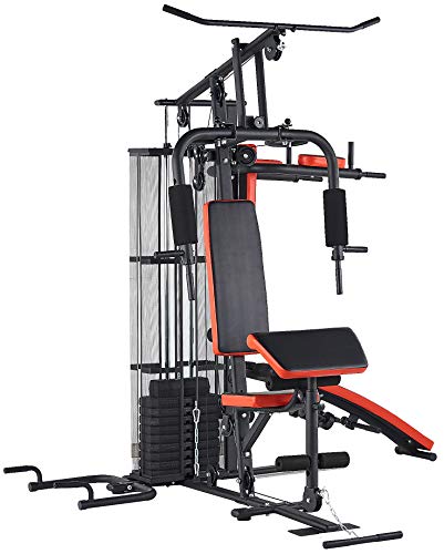 BalanceFrom-Home-Gym-System Workout-Station with 380LB of Resistance, 145LB-Weight Stack, Home Gym- Black & Red