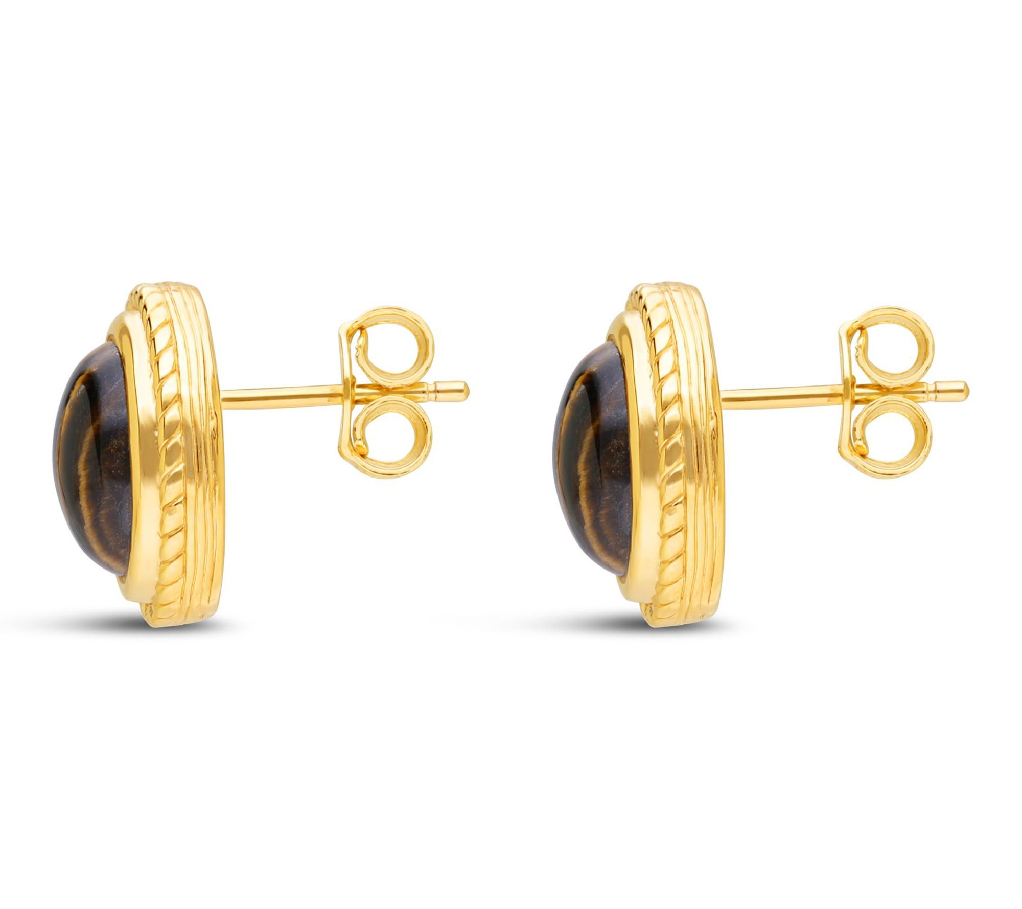 Ariva Sterling Silver Tiger Eye Arden Button Earrings