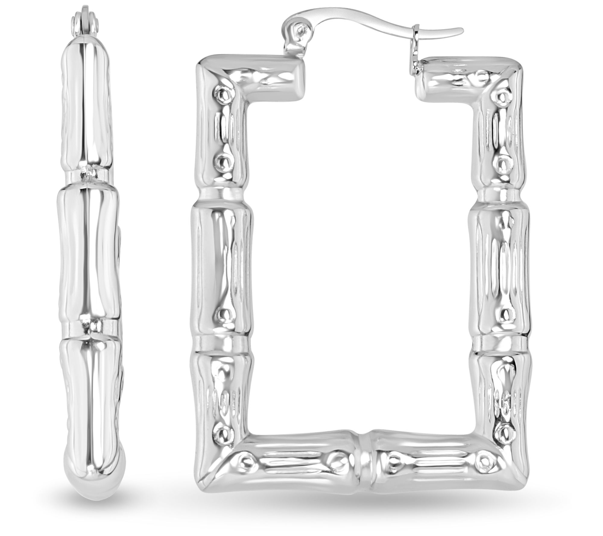 Steel by Design Rectangle Bamboo Hoop Earrings