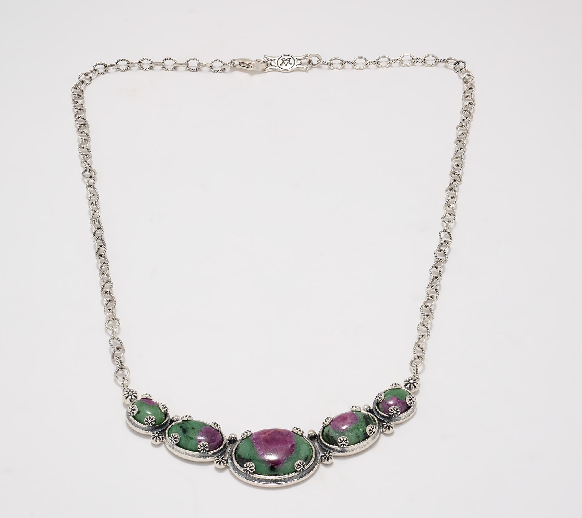 American West Sterling Silver Oval Gemstone Crescent Necklace