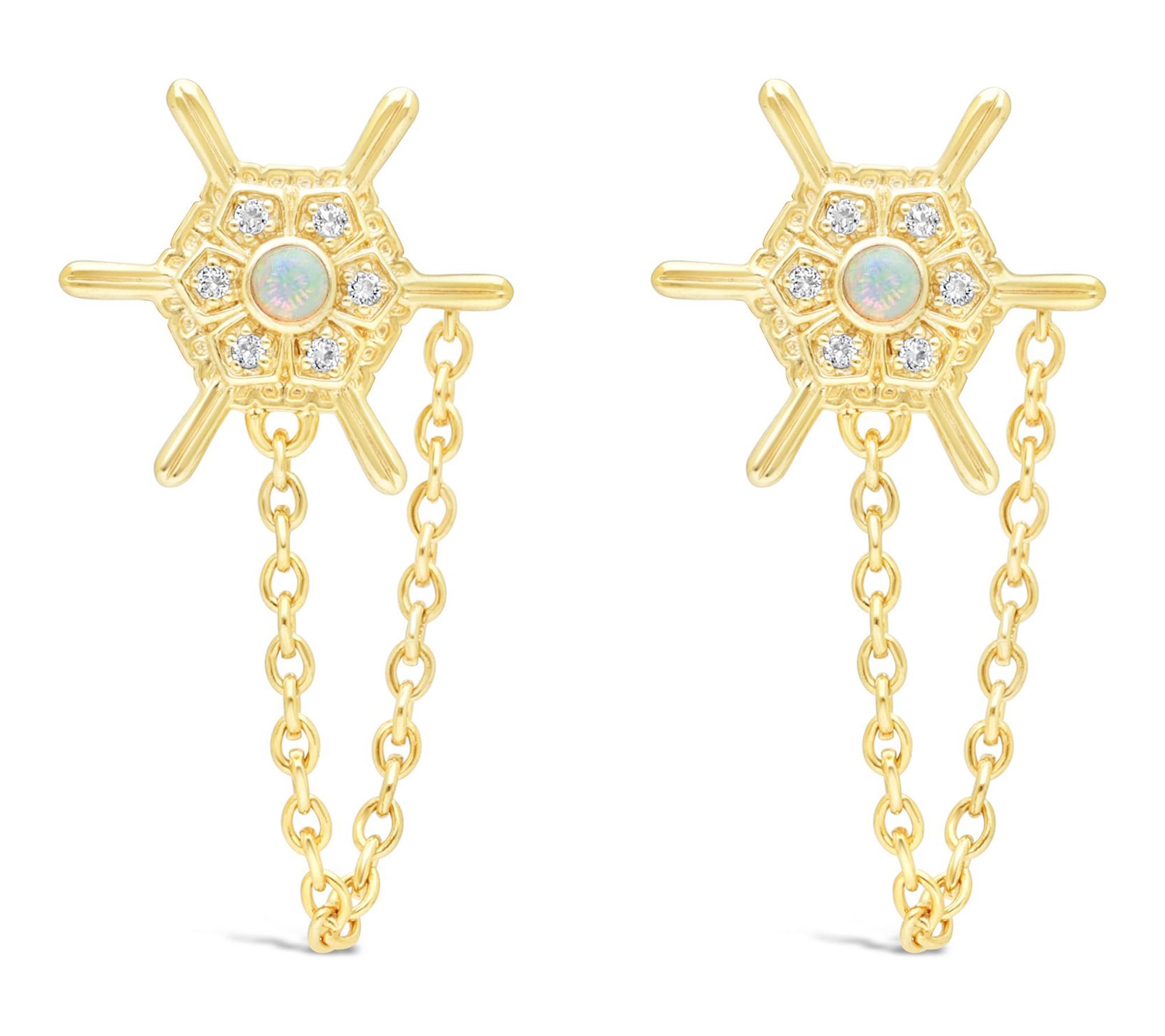 Goddaughters 14K Gold Clad Opal Snowflake Earrings