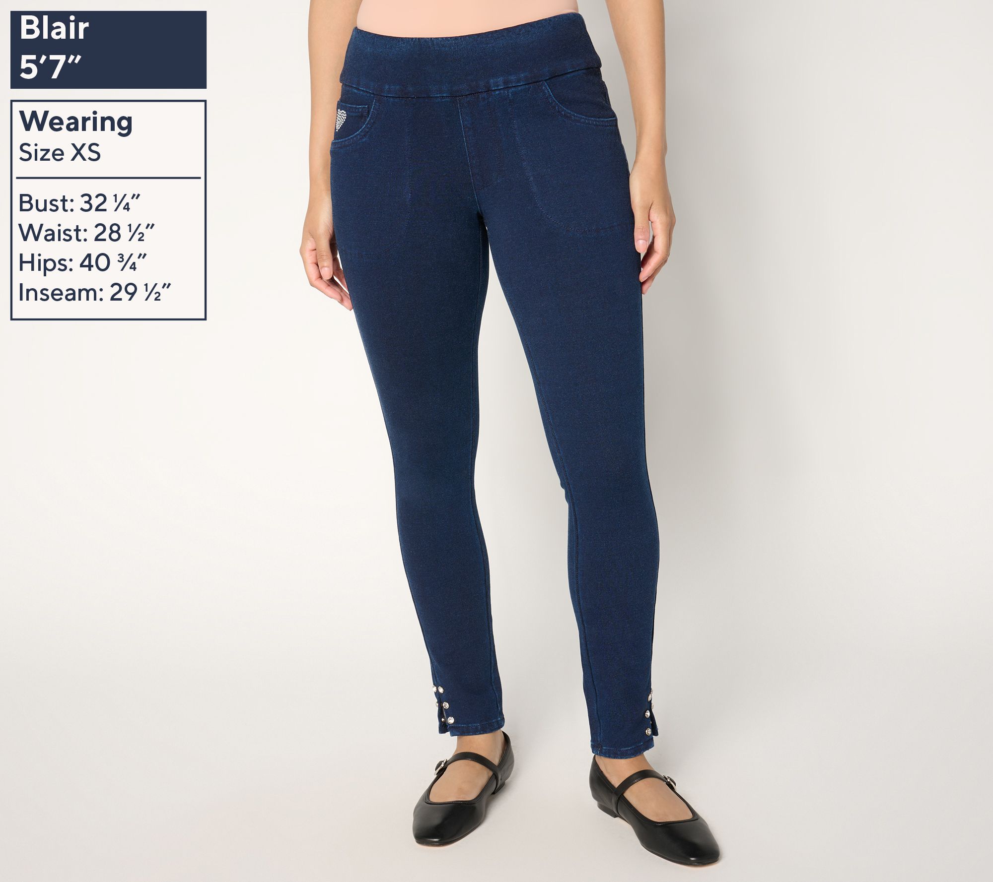 Quacker Factory DreamJeannes Regular Flat Waist Jegging with Rhinestone