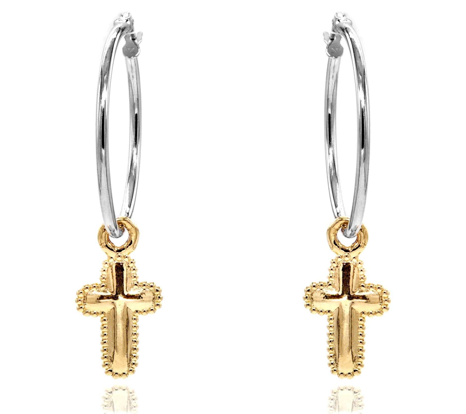 Or Paz Two-Tone Sterling Silver Cross Charm Hoop Earrings