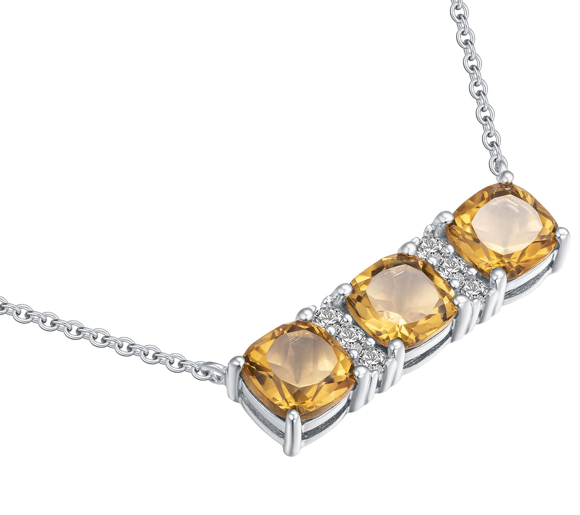 Sterling Silver Cushion-Cut Gemstone Necklace