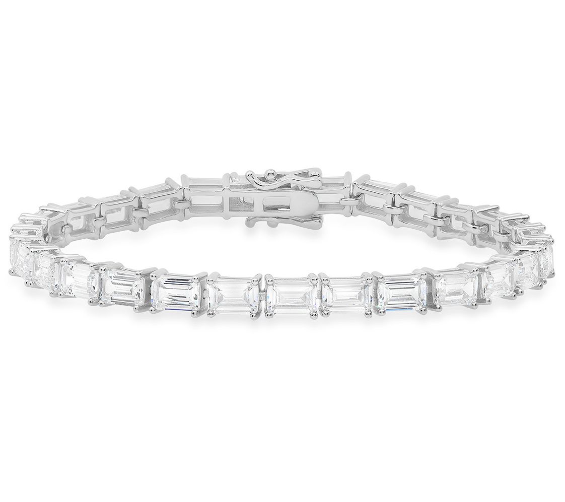 Sterling Silver Emerald-Cut Simulated Diamond Tennis Bracelet