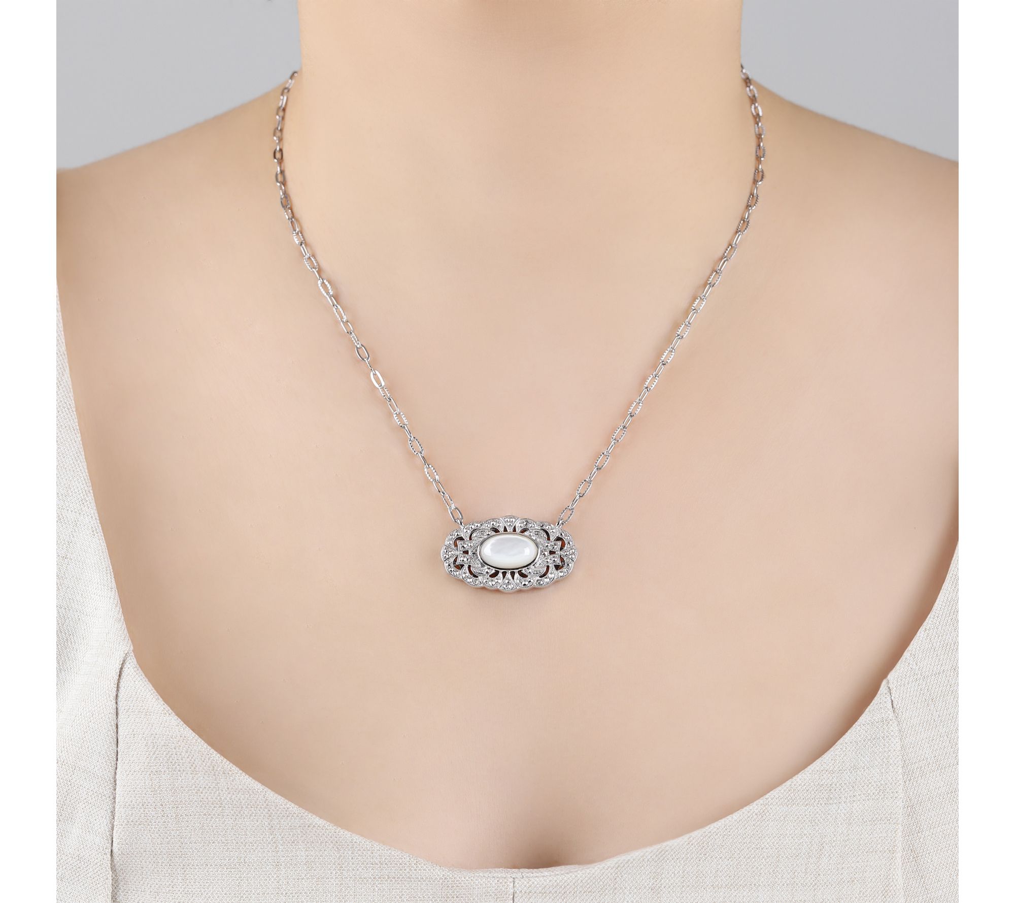 Dallas Prince Sterling Chrome Marcasite w/ Gemstone Necklace