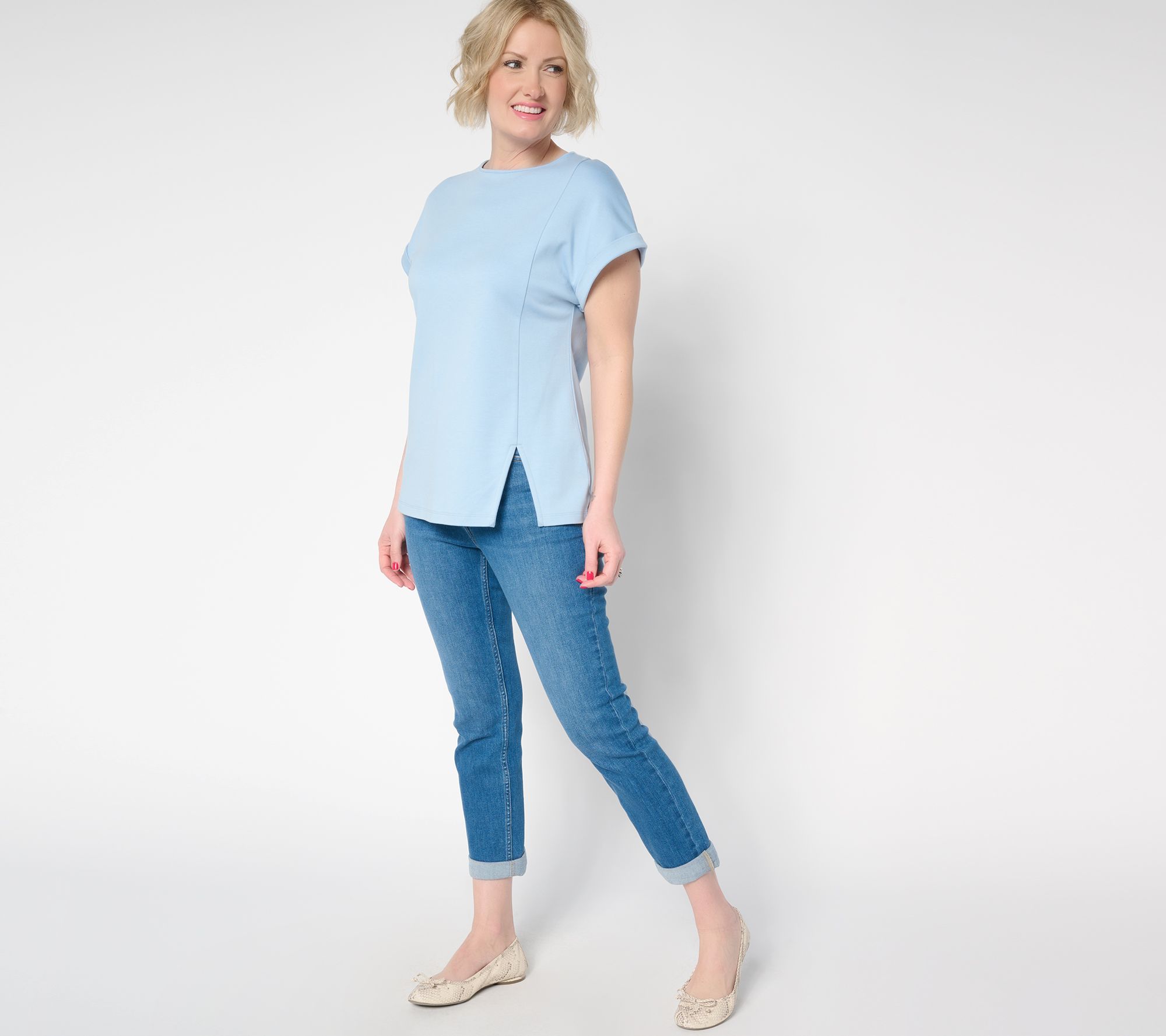 Martha Stewart Signature Short Sleeve Tunic with Side Seam Slit