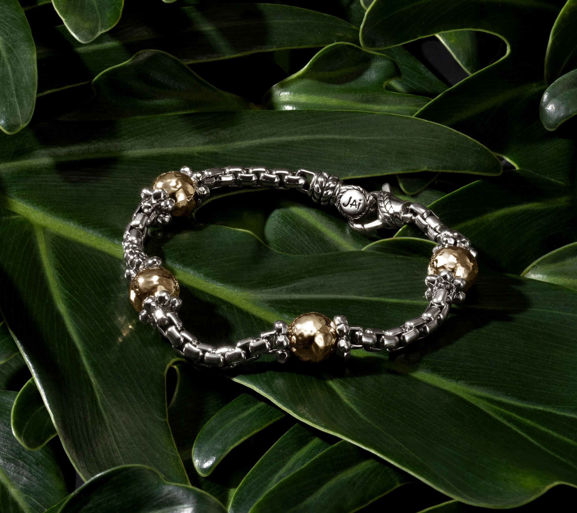 JAI Sterling Silver & 14K Bead 3.7mm Box Chain Bracelet, 12.0g