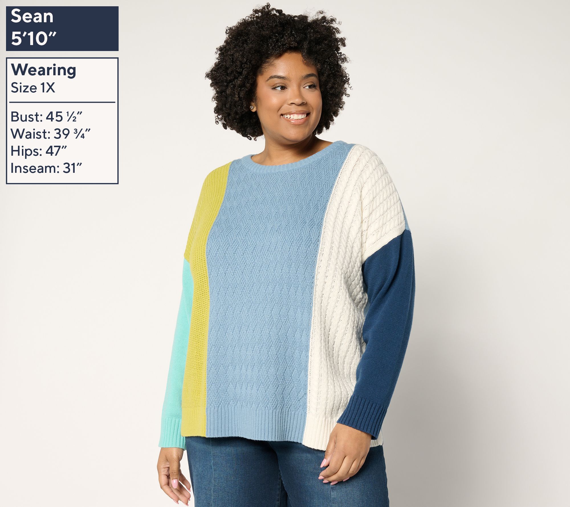 Belle by Kim Gravel Tri Textured Color Block Sweater