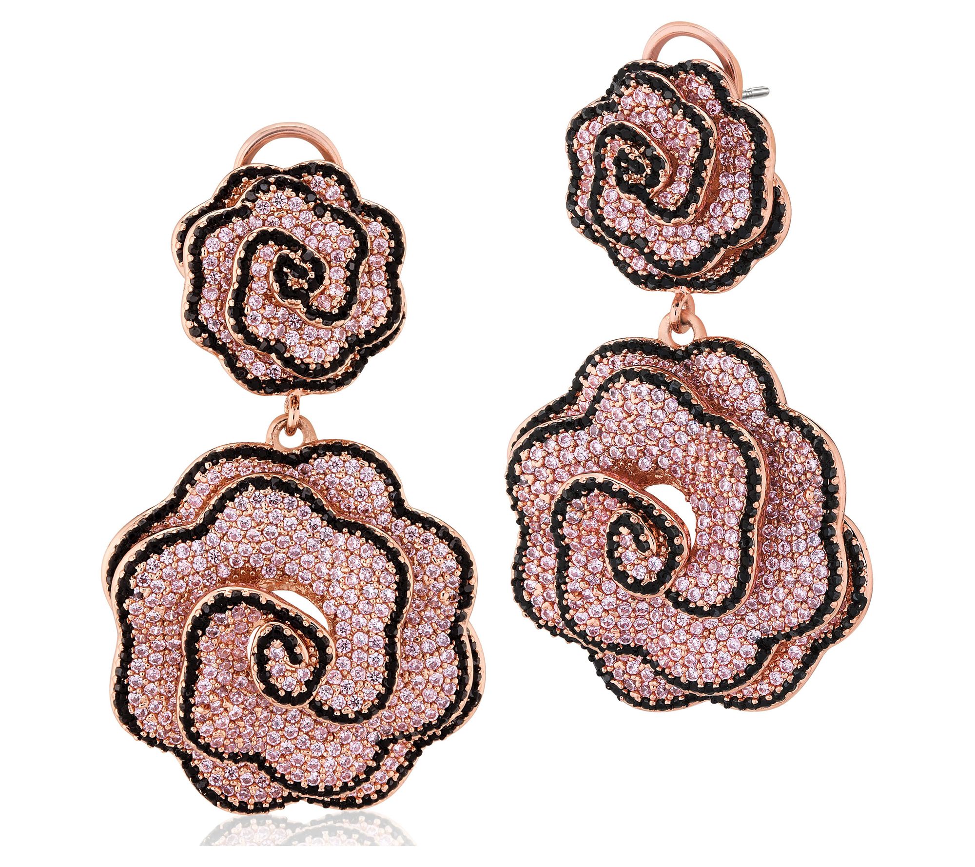 Diamonique x Zaxie Rosetone Pave Full Bloom Drop Earrings