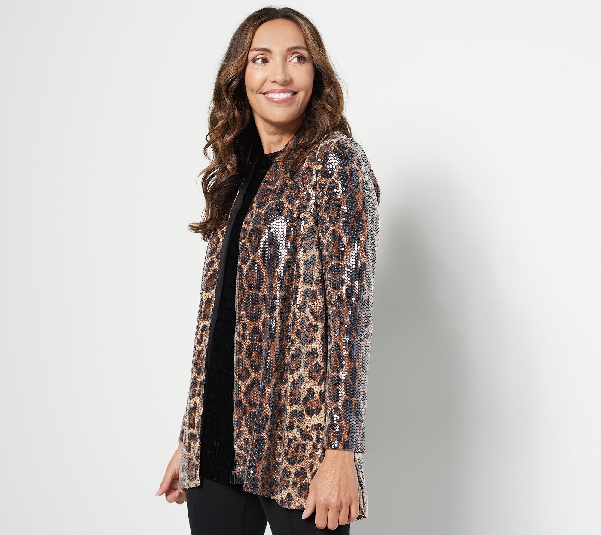 Dennis Basso Printed Sequin Fully Lined Cardigan