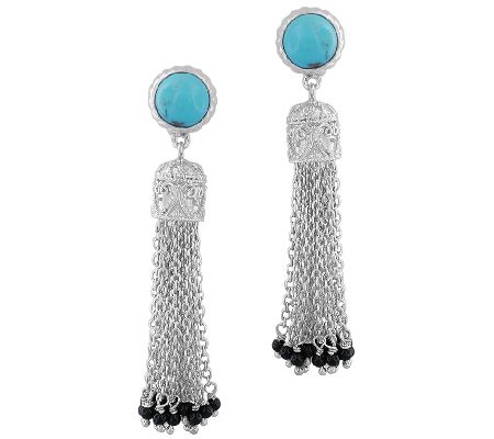 Sterling Turquoise Beaded Tassel Earrings