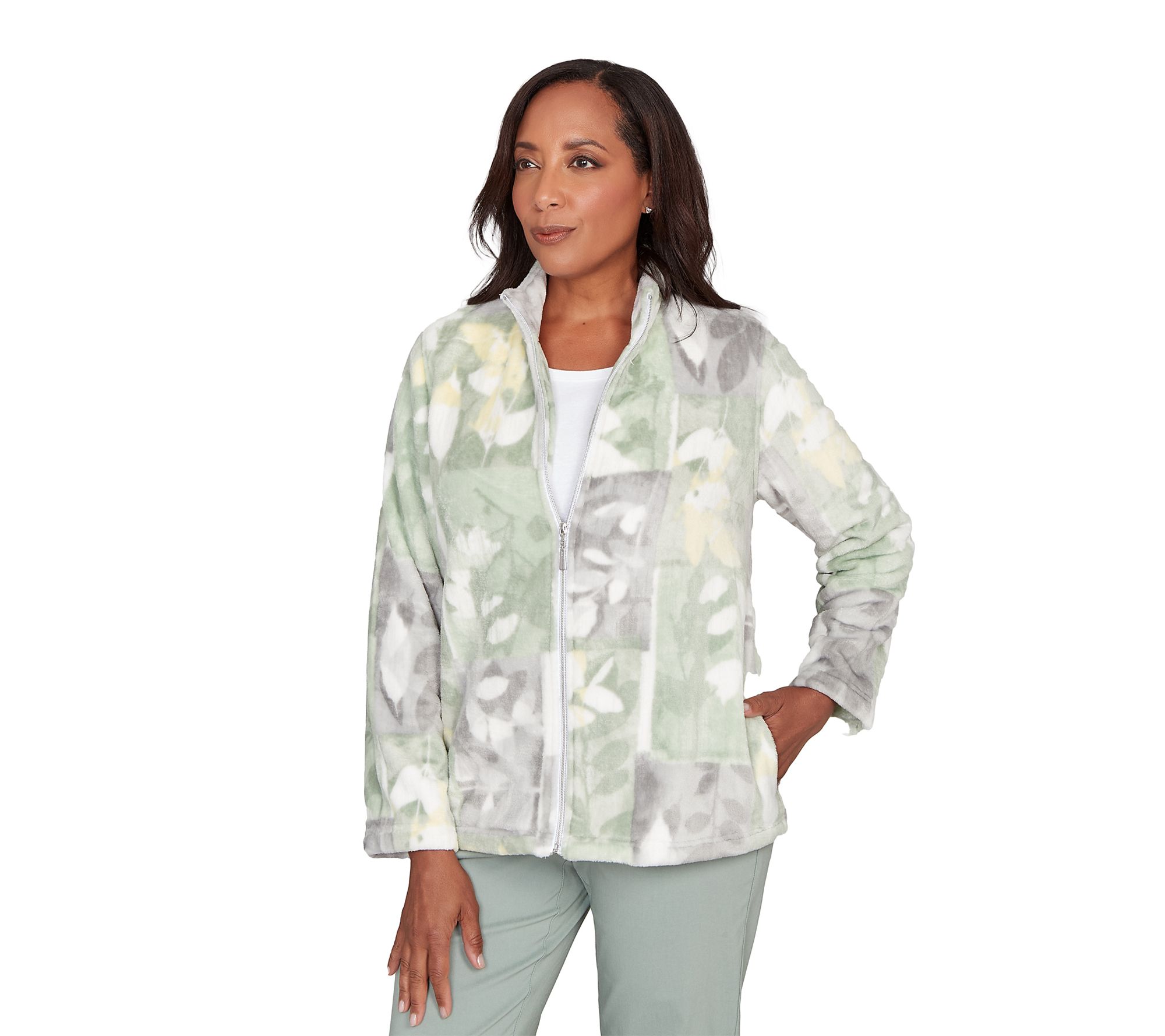 Alfred Dunner Leaf Patchwork Cozy Knit Jacket