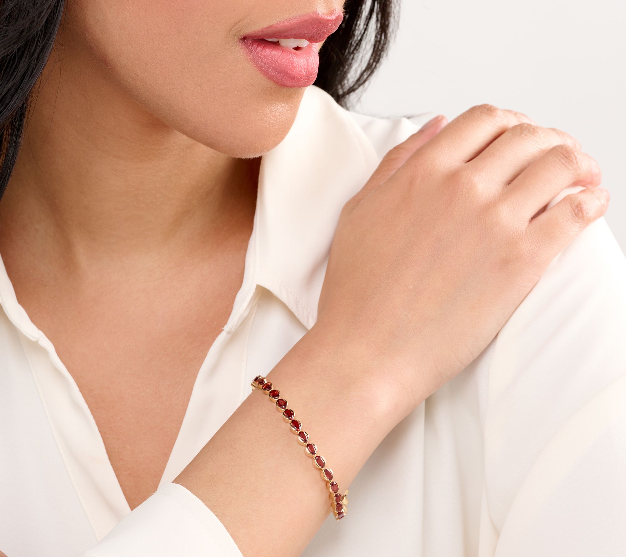 Affinity Gems Oval Cut Gem Tennis Bracelet, 14K Plated Sterling