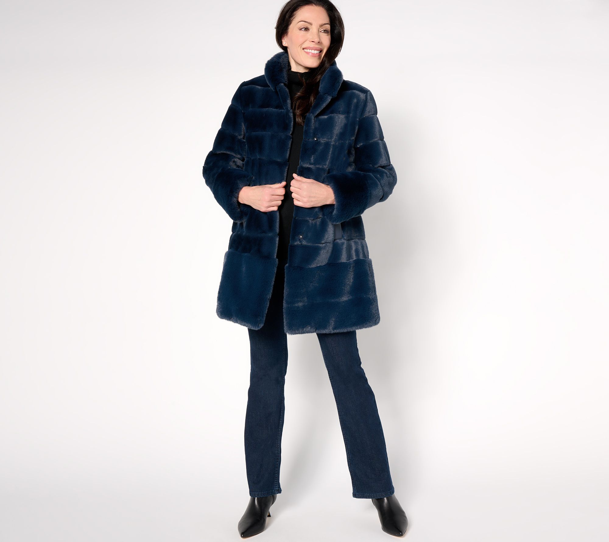 Dennis Basso Regular Pelted Faux Fur Jacket w/ Stand Collar