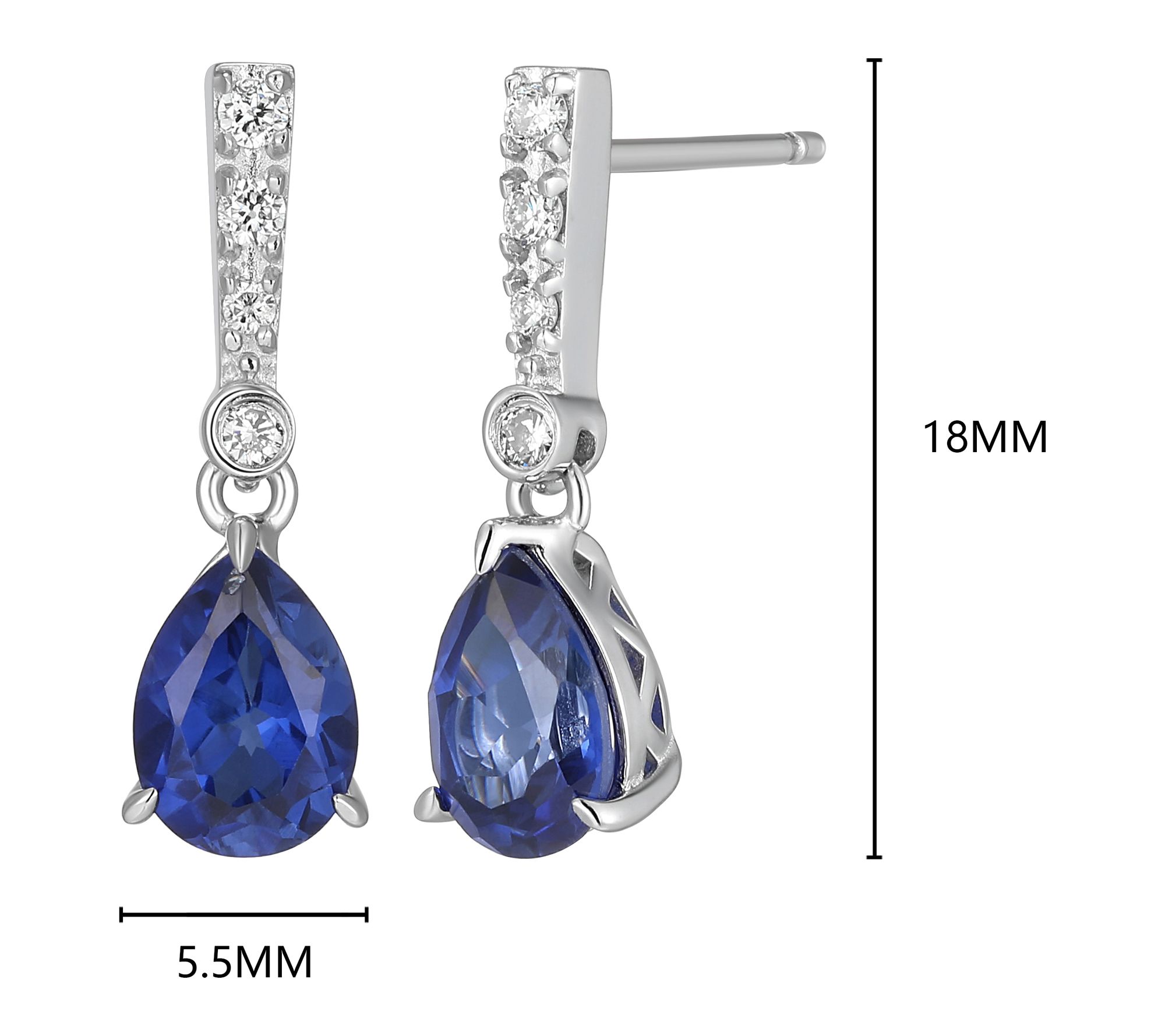 LuxLab Grown Sapphire & Diamond Drop Earrings, Sterling Silver