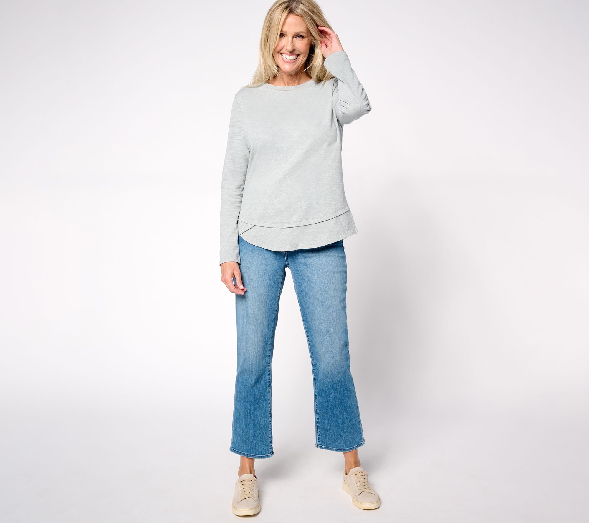 Studio Park x Amy Stran Slub Knit Long Sleeve Double Hem Top