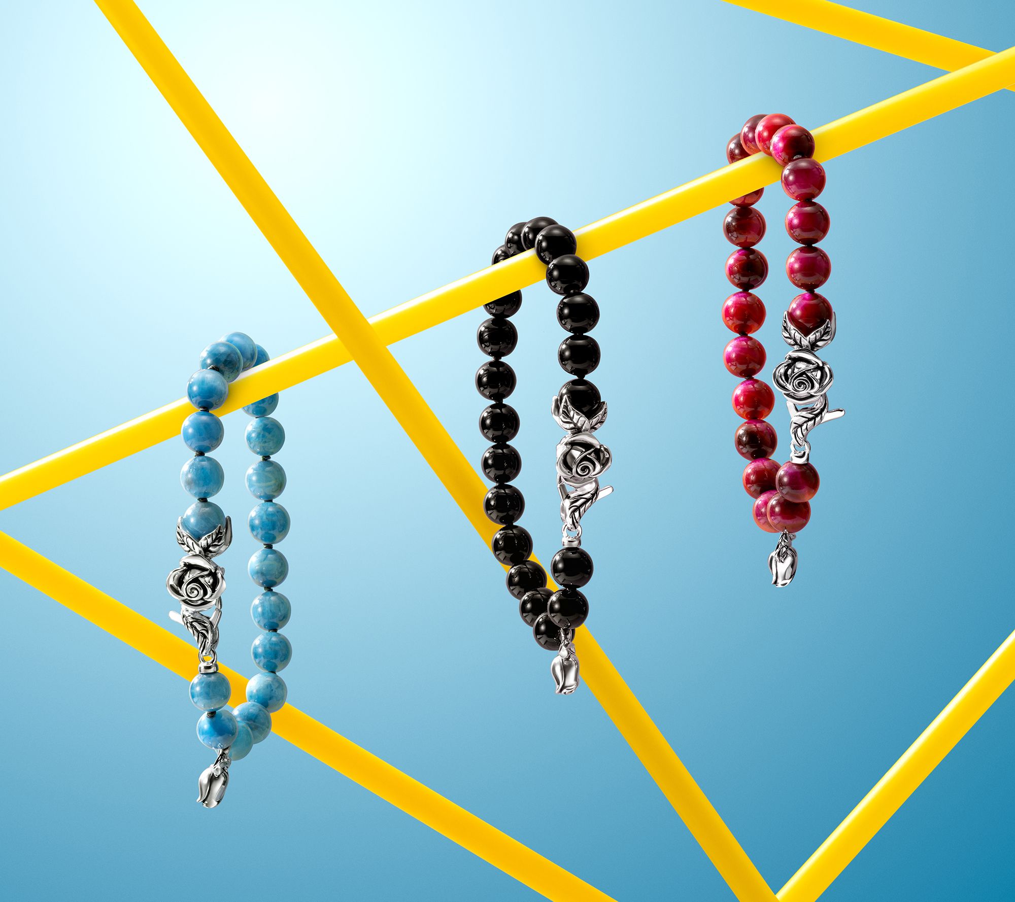 Third Person Sterling Silver Wandering Rose Gemstone Beaded Bracelet