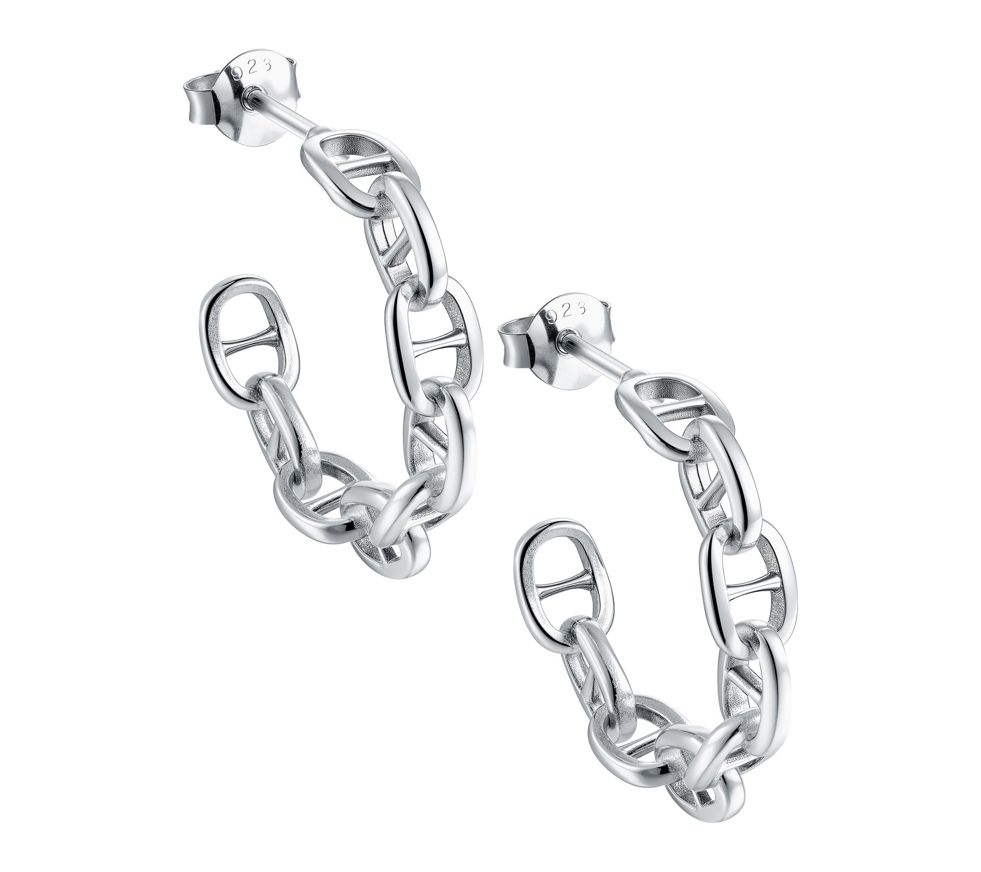 Silver Style Mariner Link Oval Hoop Earrings, Sterling