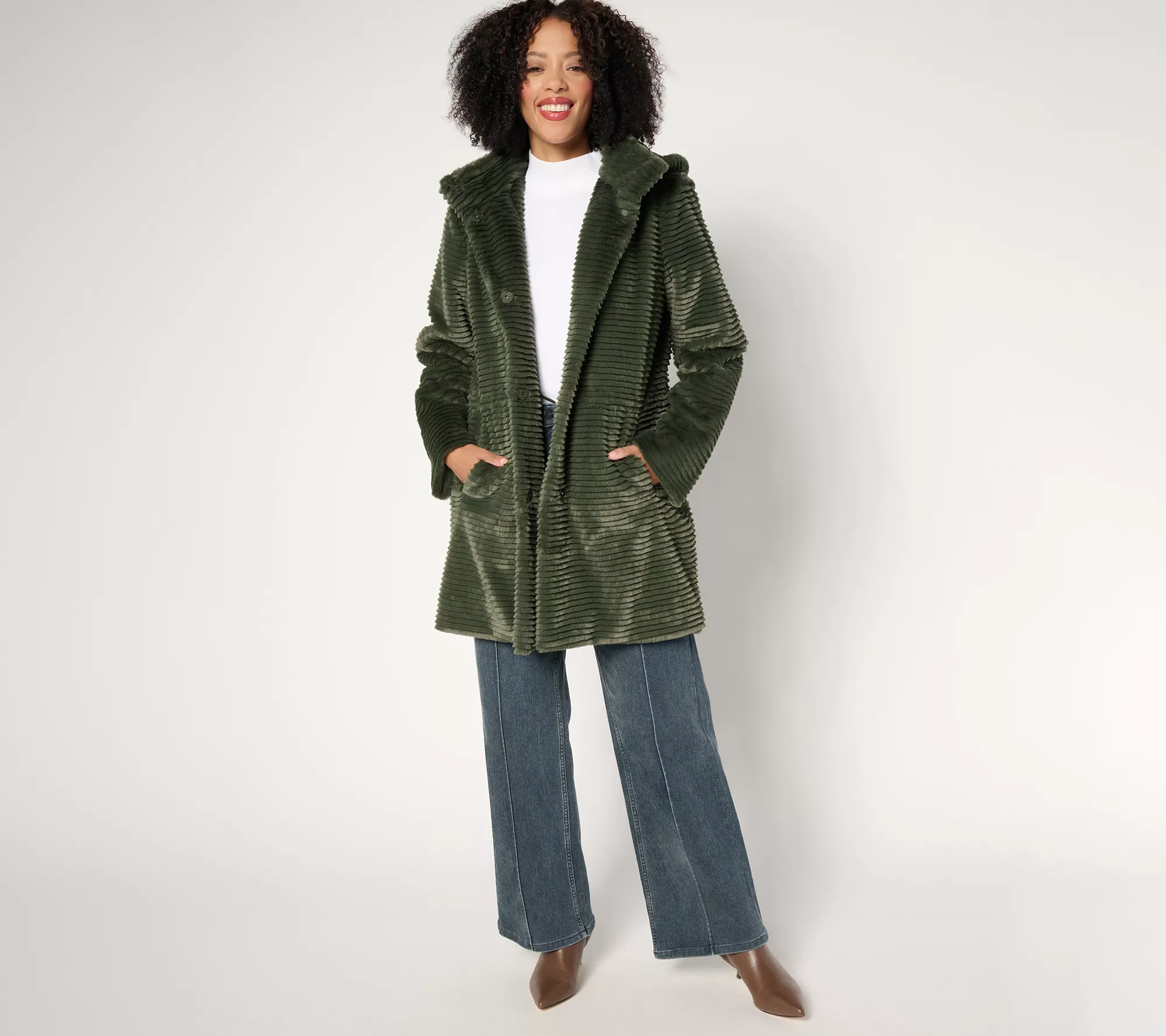 Dennis Basso Regular Faux Mink Anorak Jacket with Removable Hood