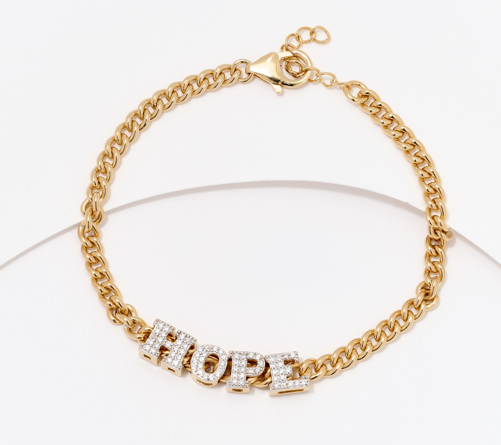 Diamonique x Jennifer Miller Word Curb Link Slider Bracelet Two-Tone Sterl