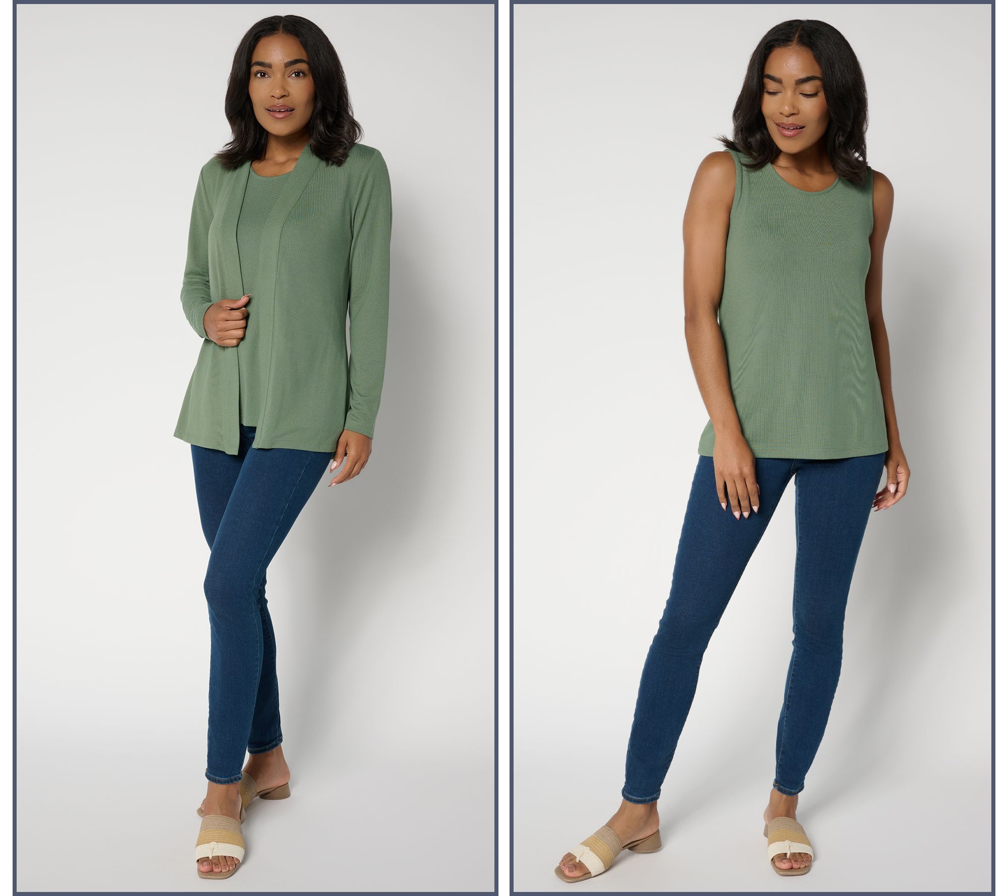 Denim & Co. Essentials Heavenly Jersey Cardigan/Tank Twin Set
