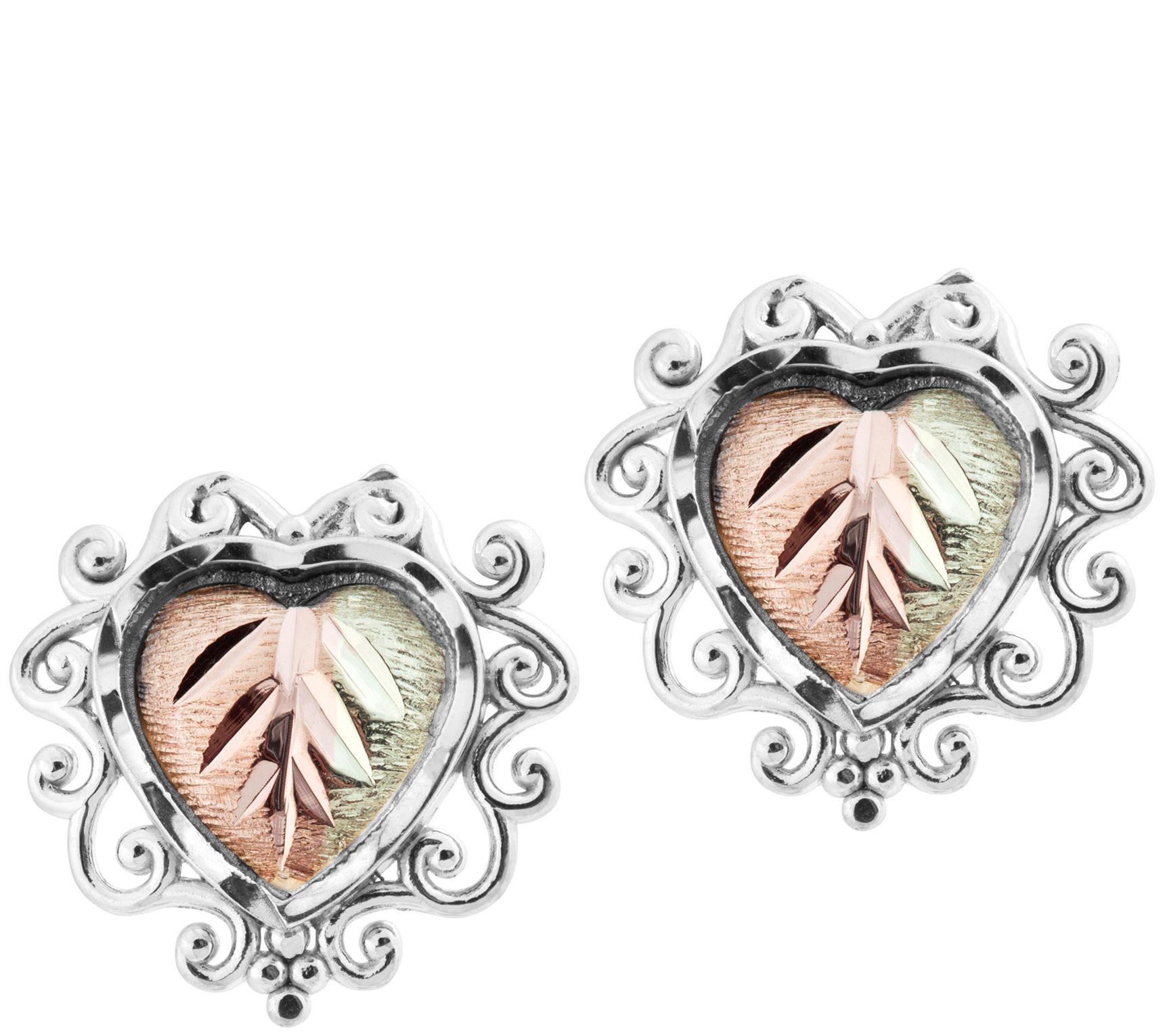 Black Hills Gold Heart Earrings Sterling/12K