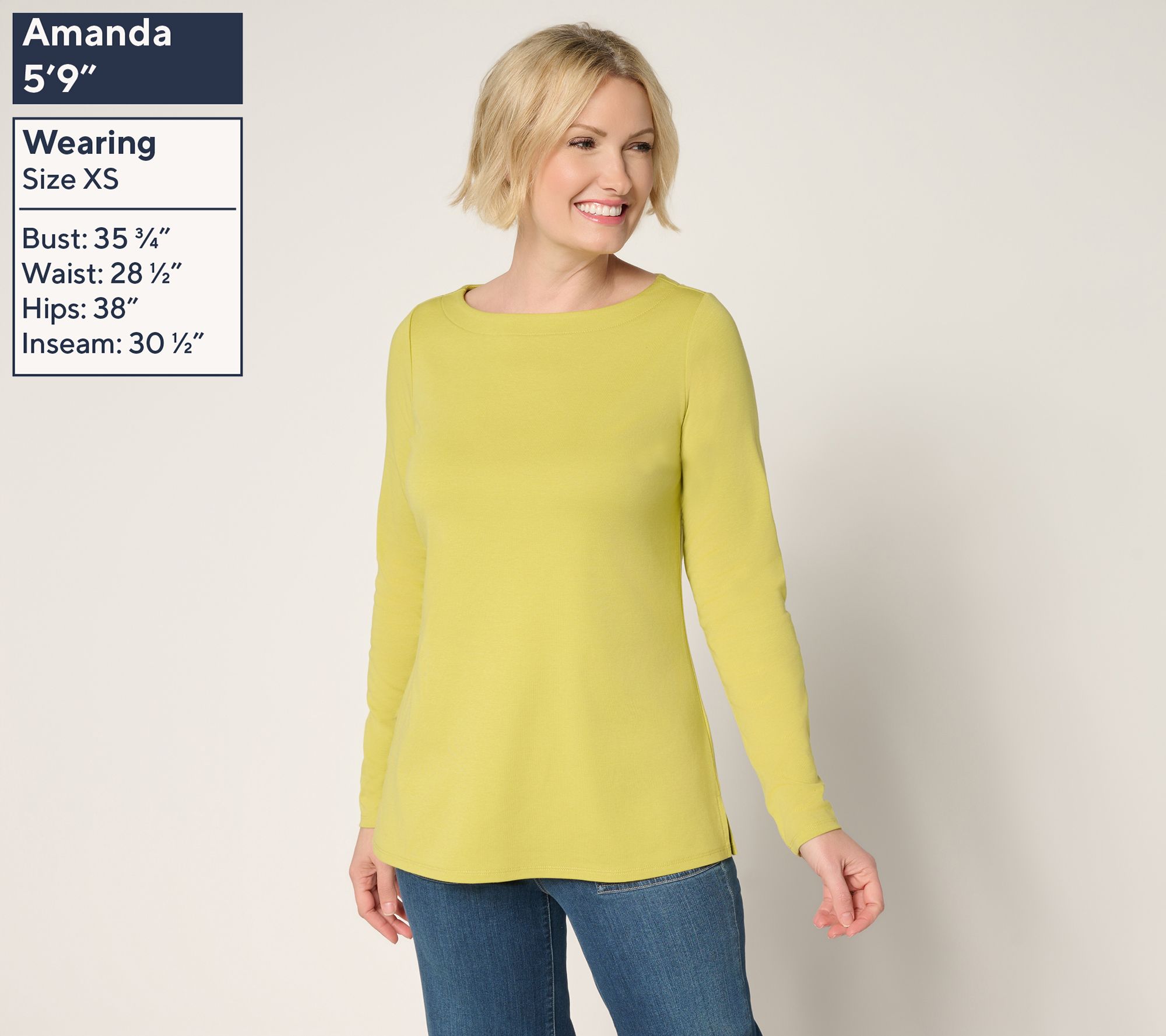 Belle by Kim Gravel TripleLuxe Knit Bateau Long Sleeve Top