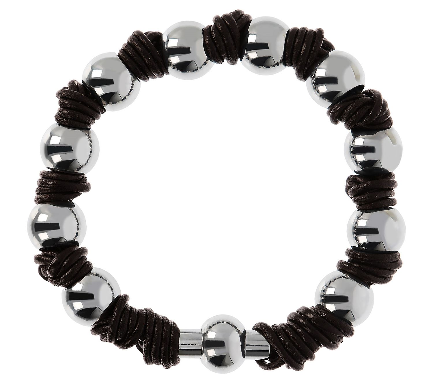 Steel By Design Polished Bead & Leather Knot Bracelet
