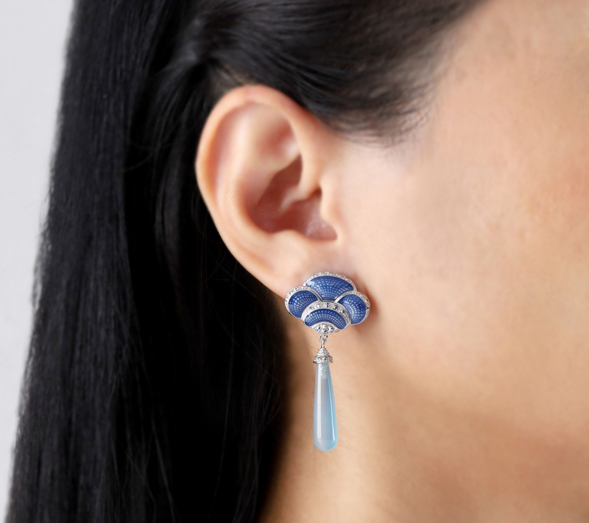 Dallas Prince Sterling Marcasite & Blue Chalcedony Earrings