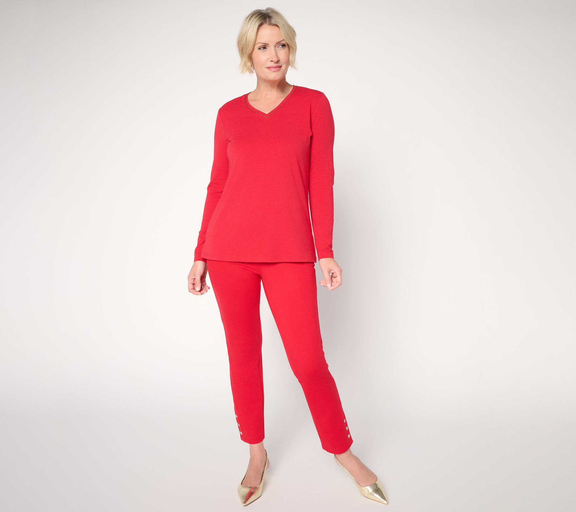 Jingle Belles by Kim Gravel Petite Ponte Sparkle Button Ankle Pant