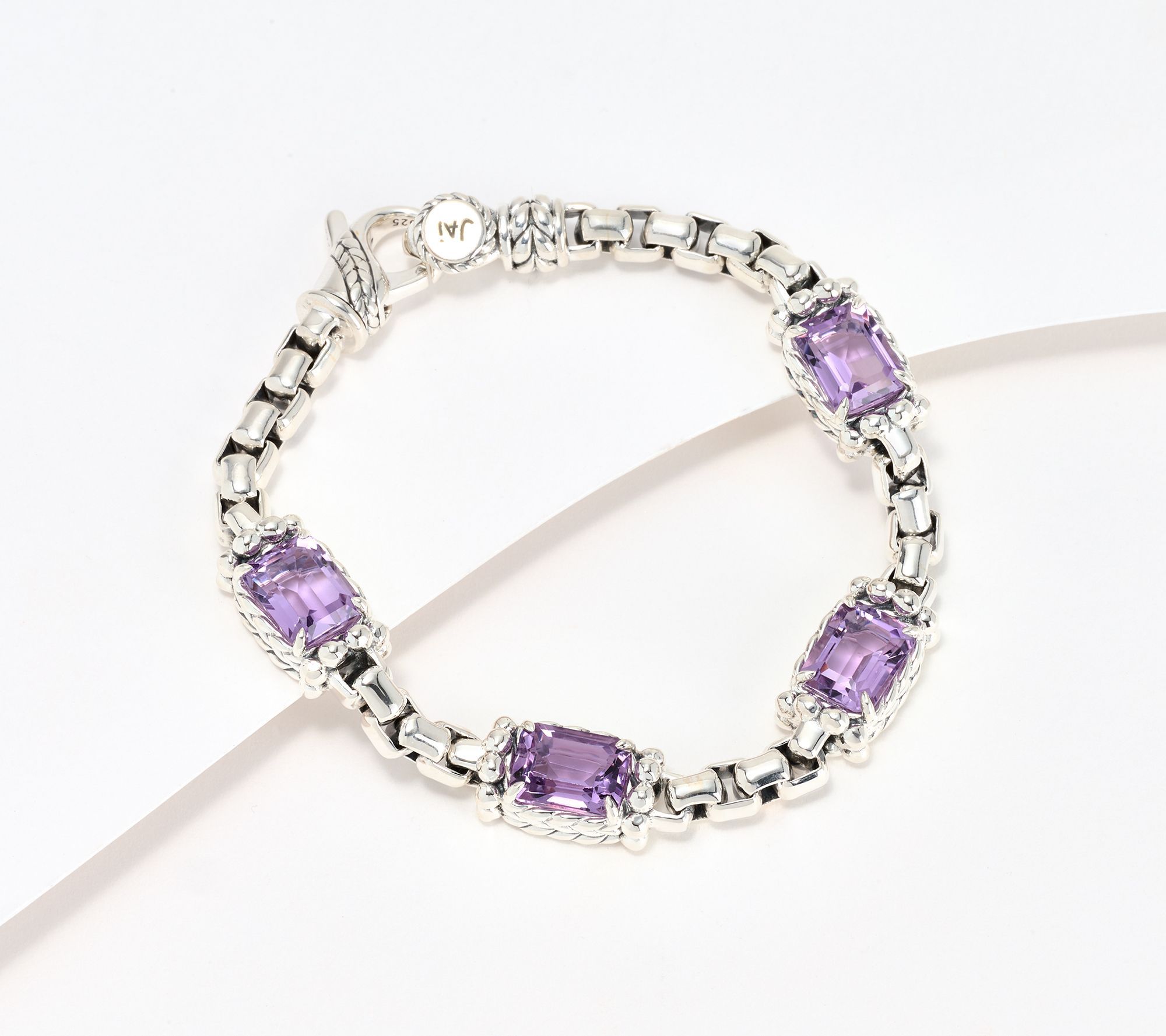 JAI Sterling Silver 8 cttw Gemstone 5.3mm Box Chain Bracelet