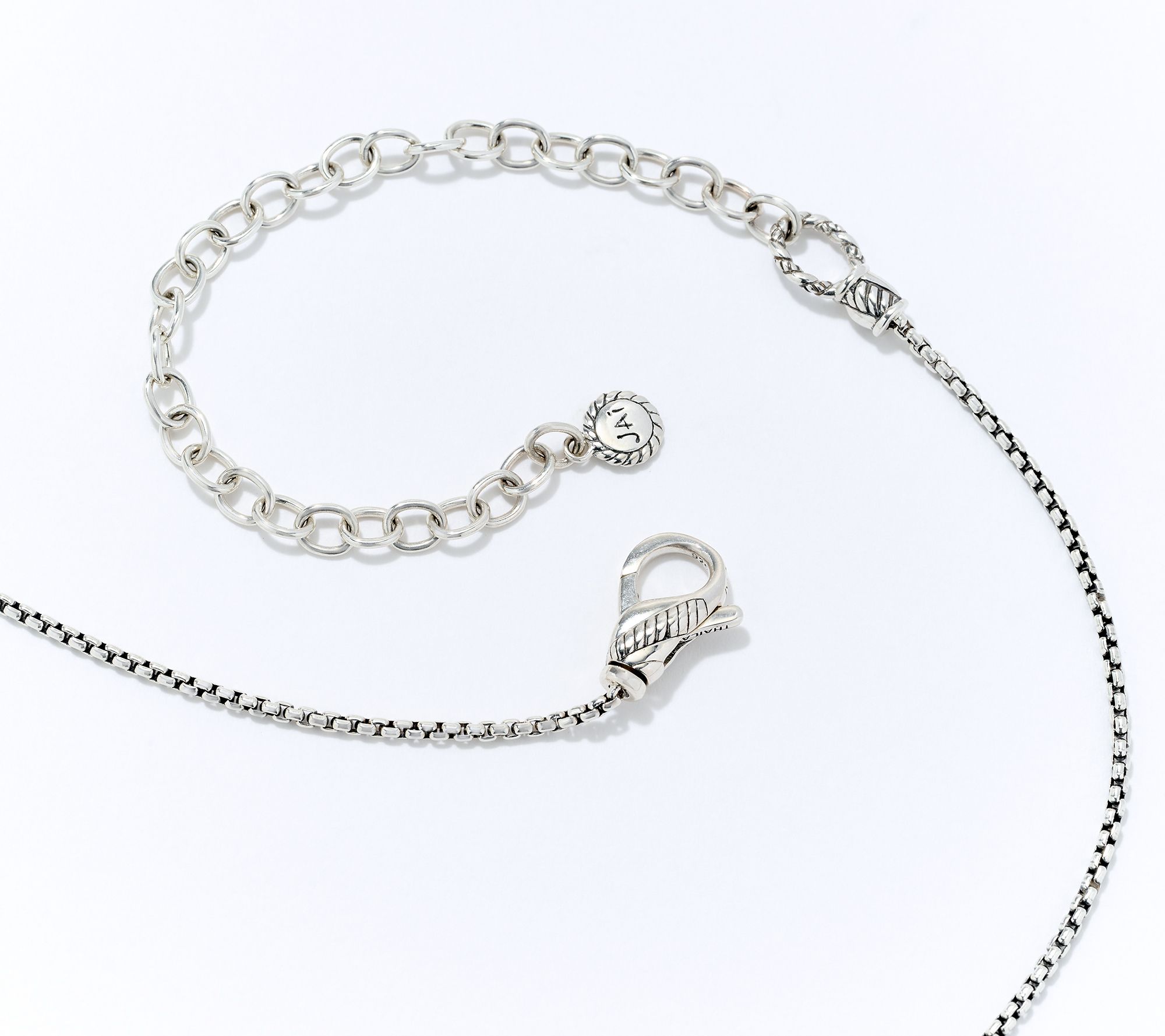 JAI Sterling Silver 1.6mm Box Chain Station Necklace, 7.9g