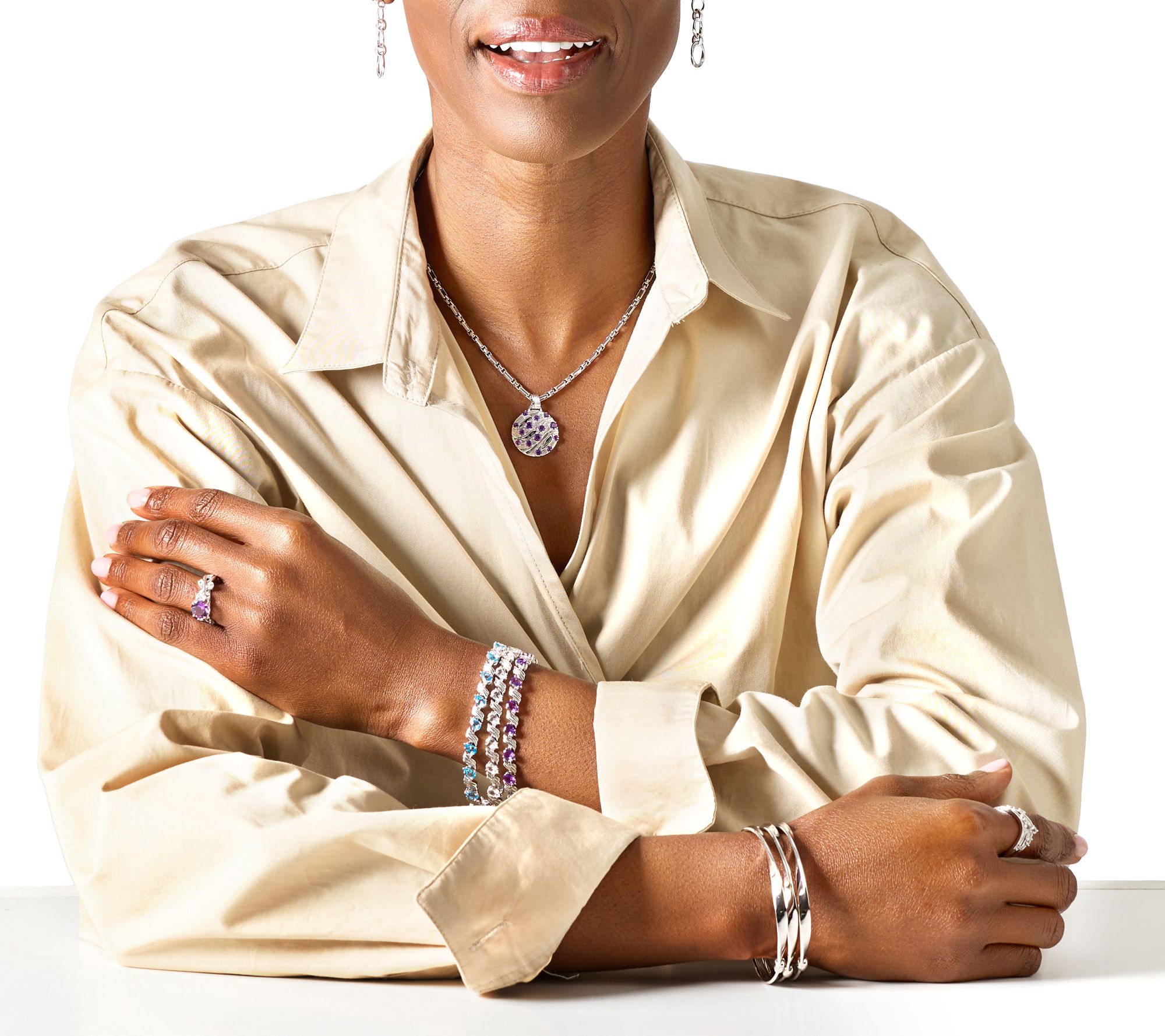 Christian James by Scott Grimes Sterling Silver Ripple Gemstone Tennis Bracelet