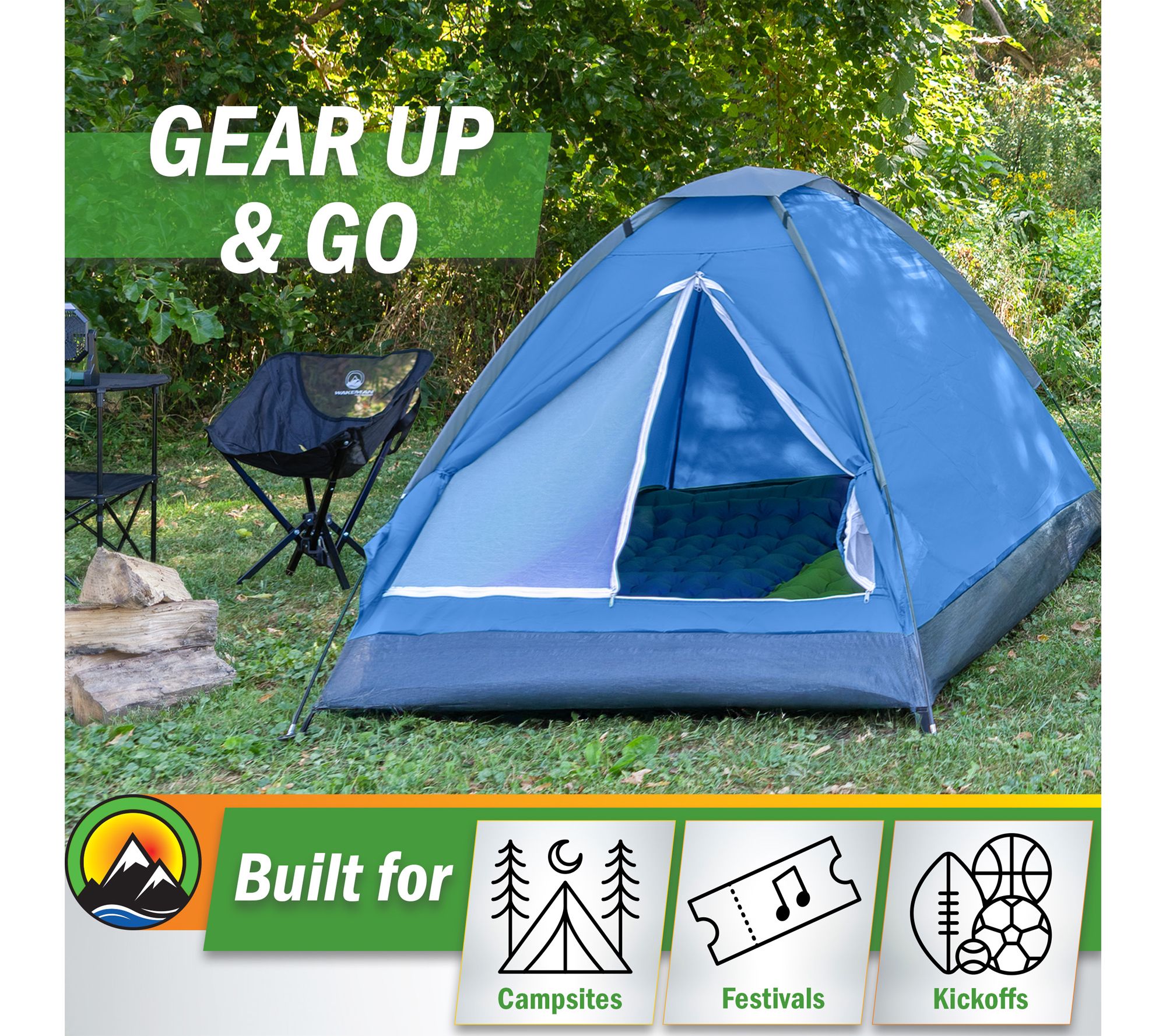 Wakeman 2 Person Camping Pop Up Tent w/ Rain Fly Lightweight