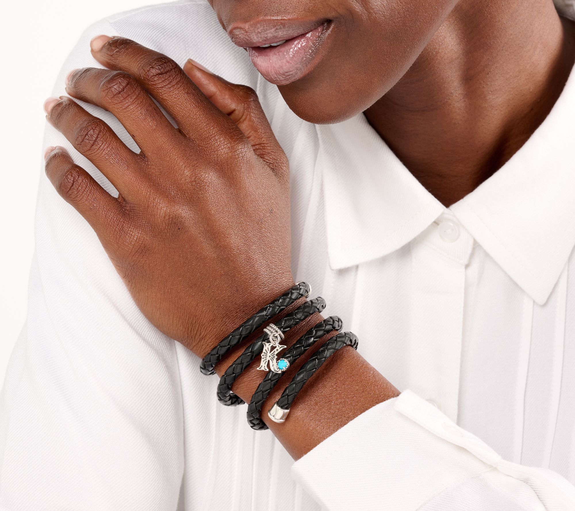 American West Sleeping Beauty Turquoise Leather Initial Coil Bracelet